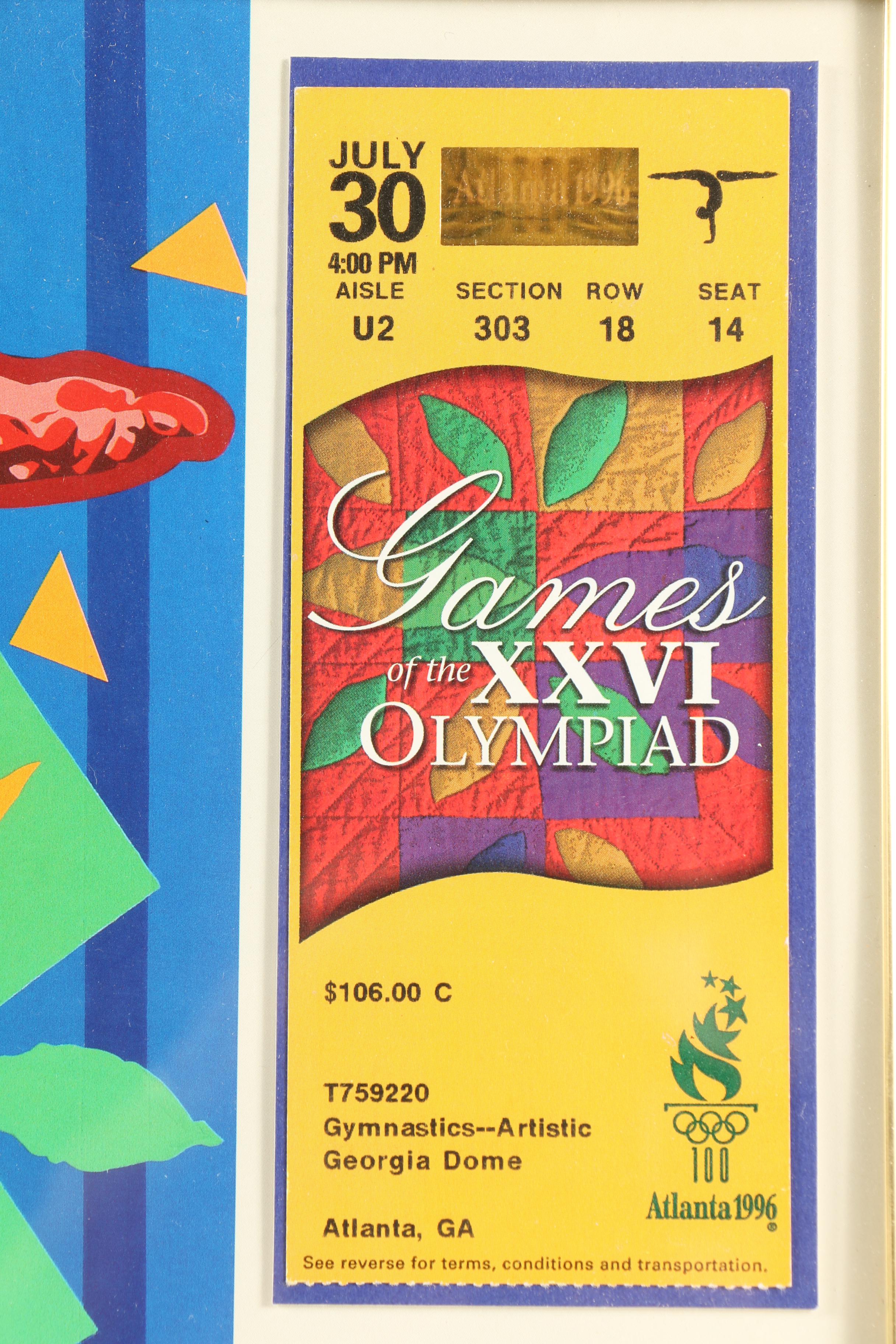 1996 Summer Olympics Framed Tickets and Hiro Yamagata Event Posters