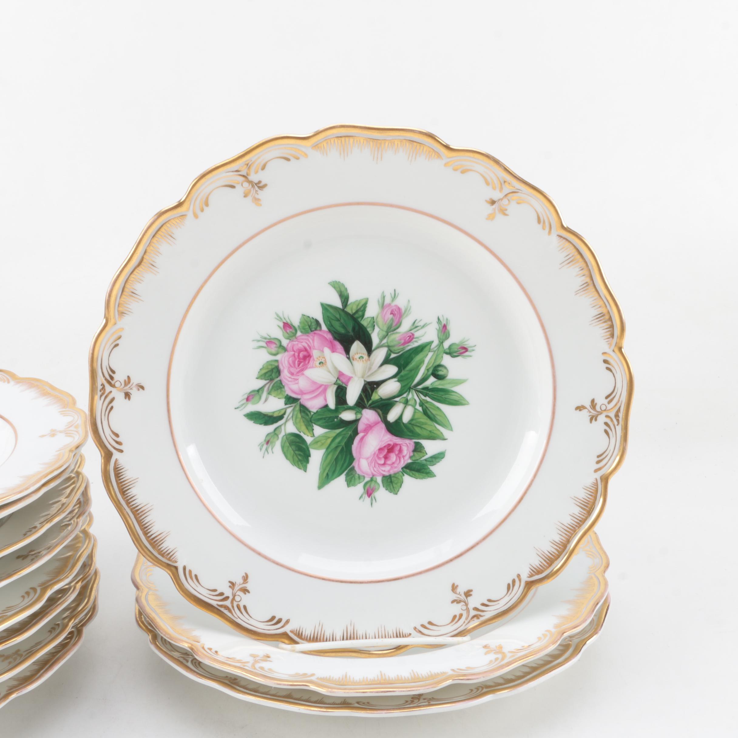 Antique Königliche Porzellan Manufaktur KPM Berlin Floral Dinner Plates 1844-47