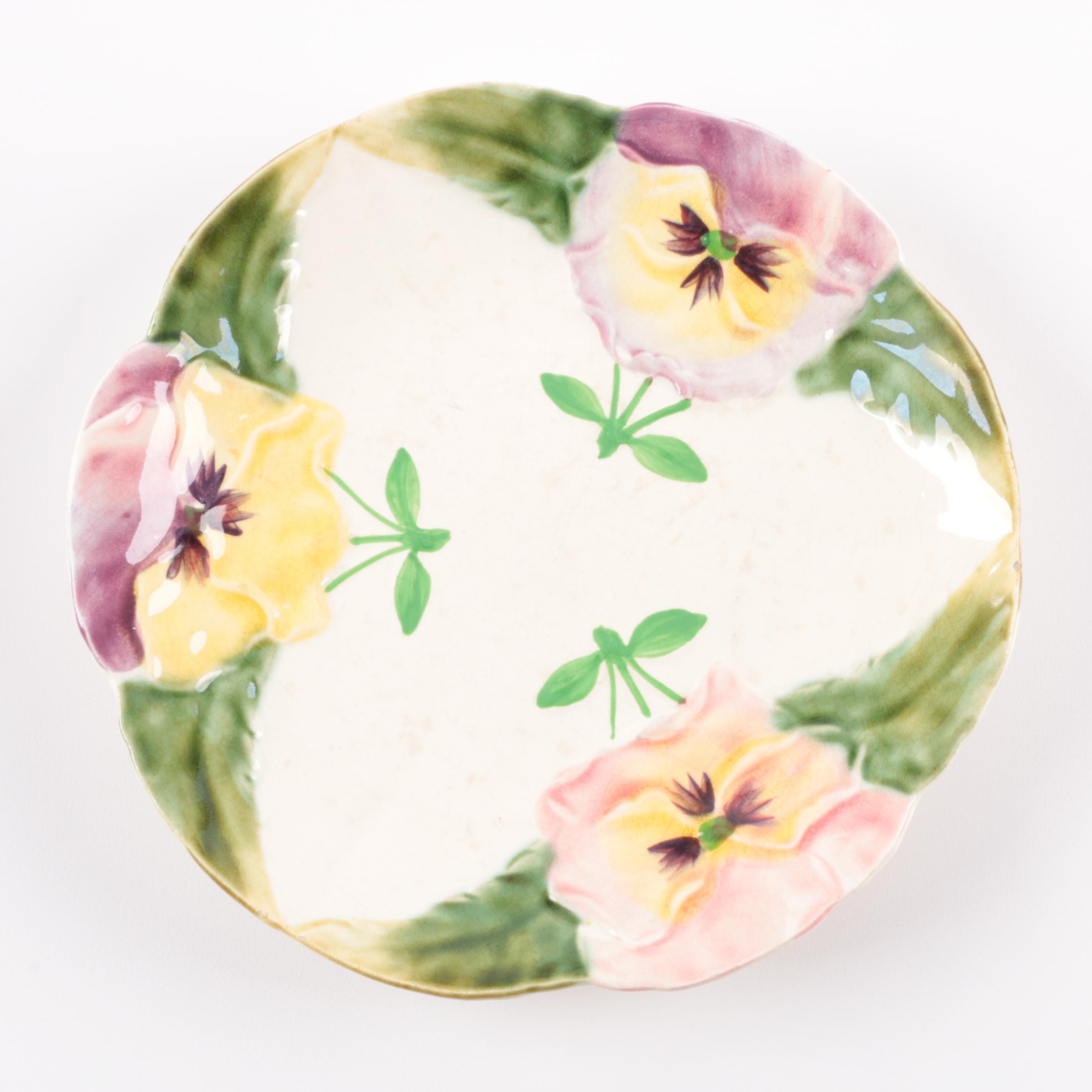 Antique French Hippolyte Boulenger Choisy Majolica Pansy Dessert Set Pre-1910