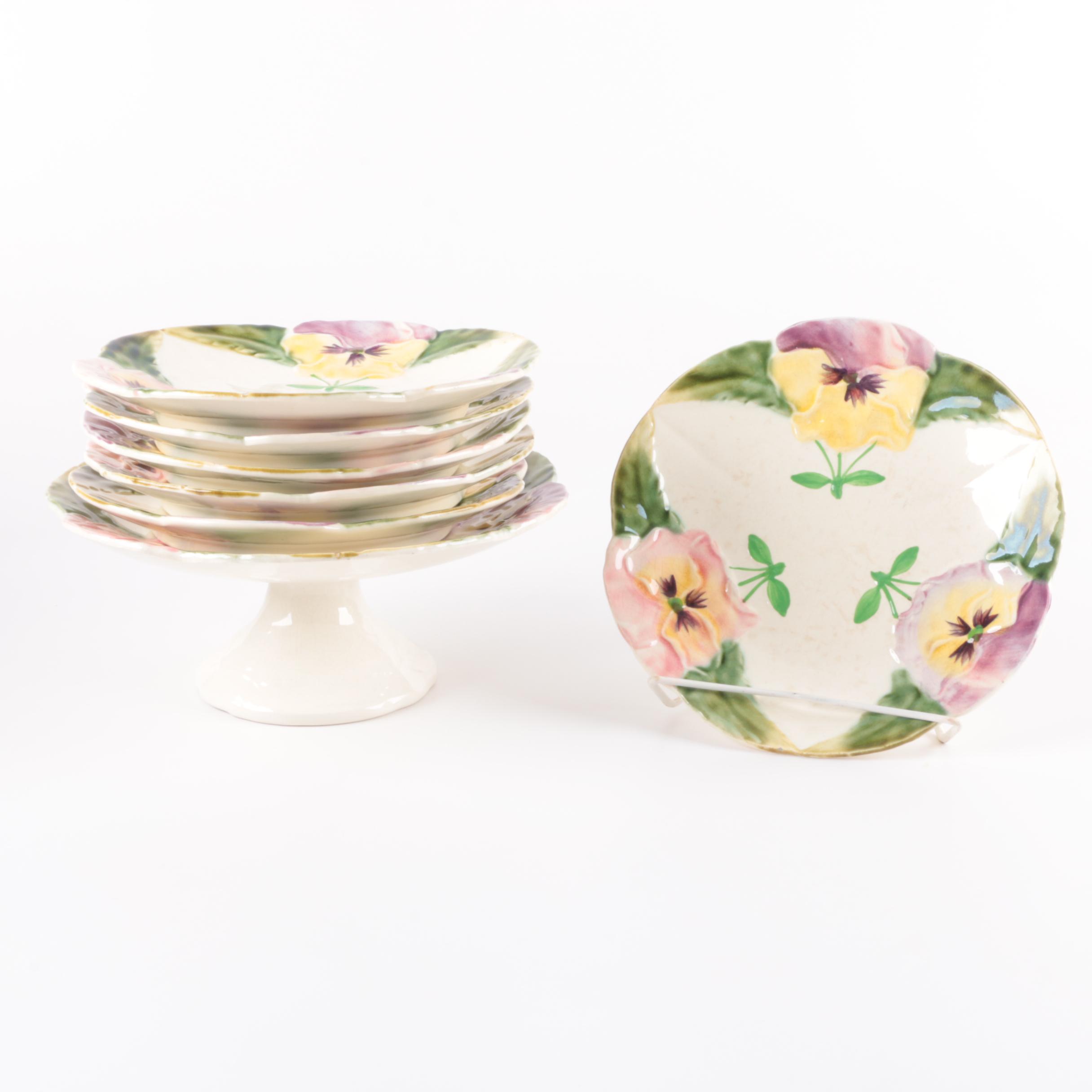 Antique French Hippolyte Boulenger Choisy Majolica Pansy Dessert Set Pre-1910