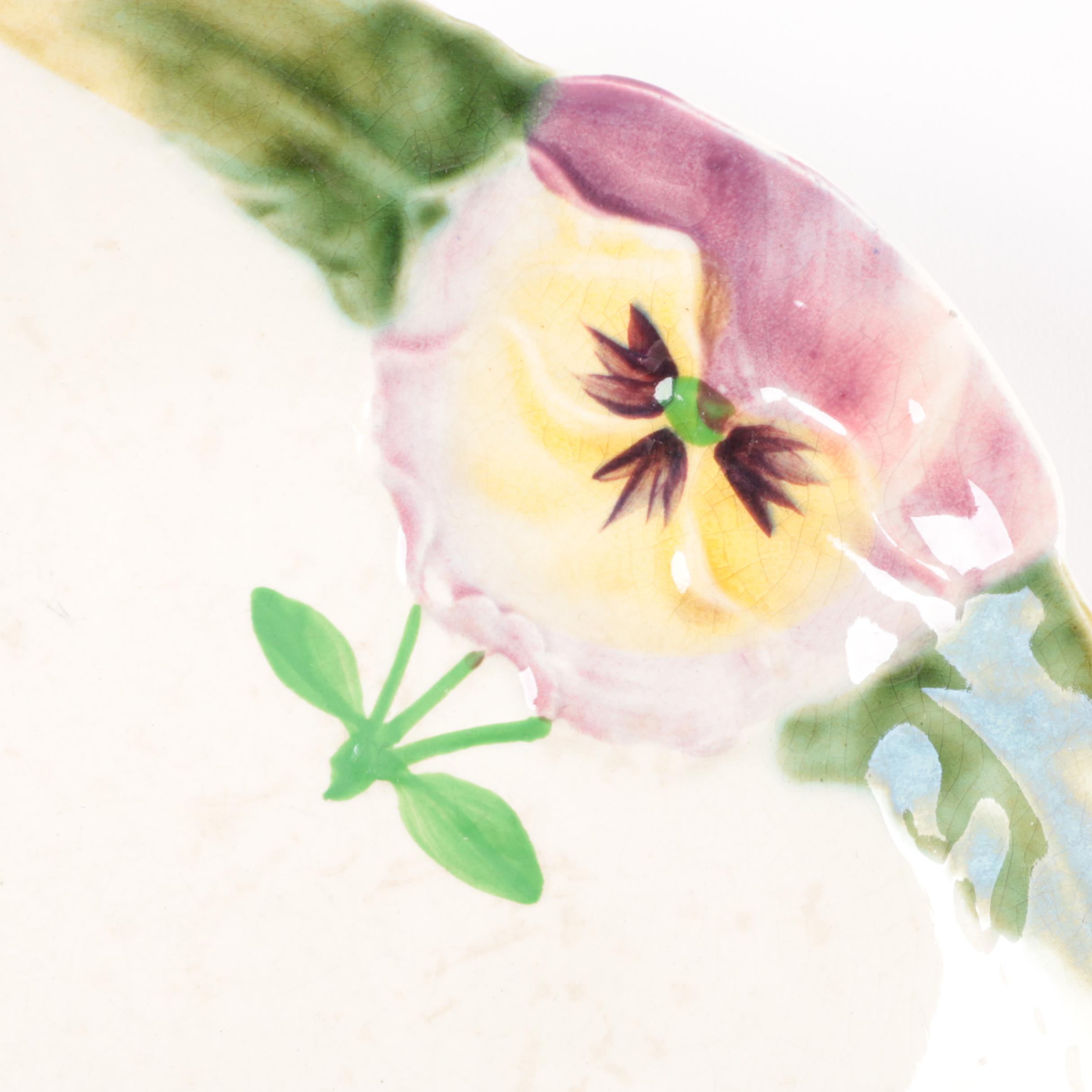 Antique French Hippolyte Boulenger Choisy Majolica Pansy Dessert Set Pre-1910