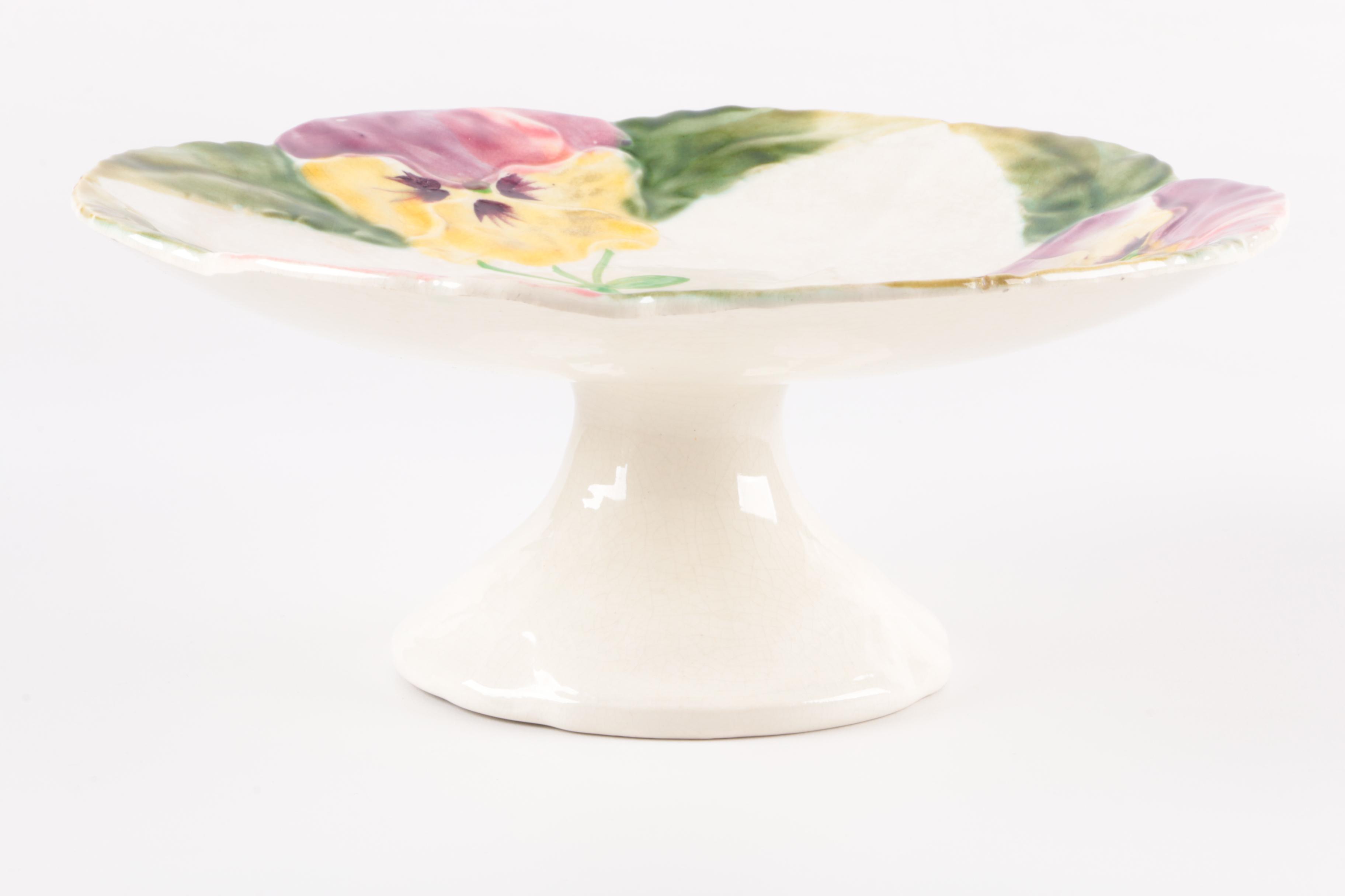 Antique French Hippolyte Boulenger Choisy Majolica Pansy Dessert Set Pre-1910