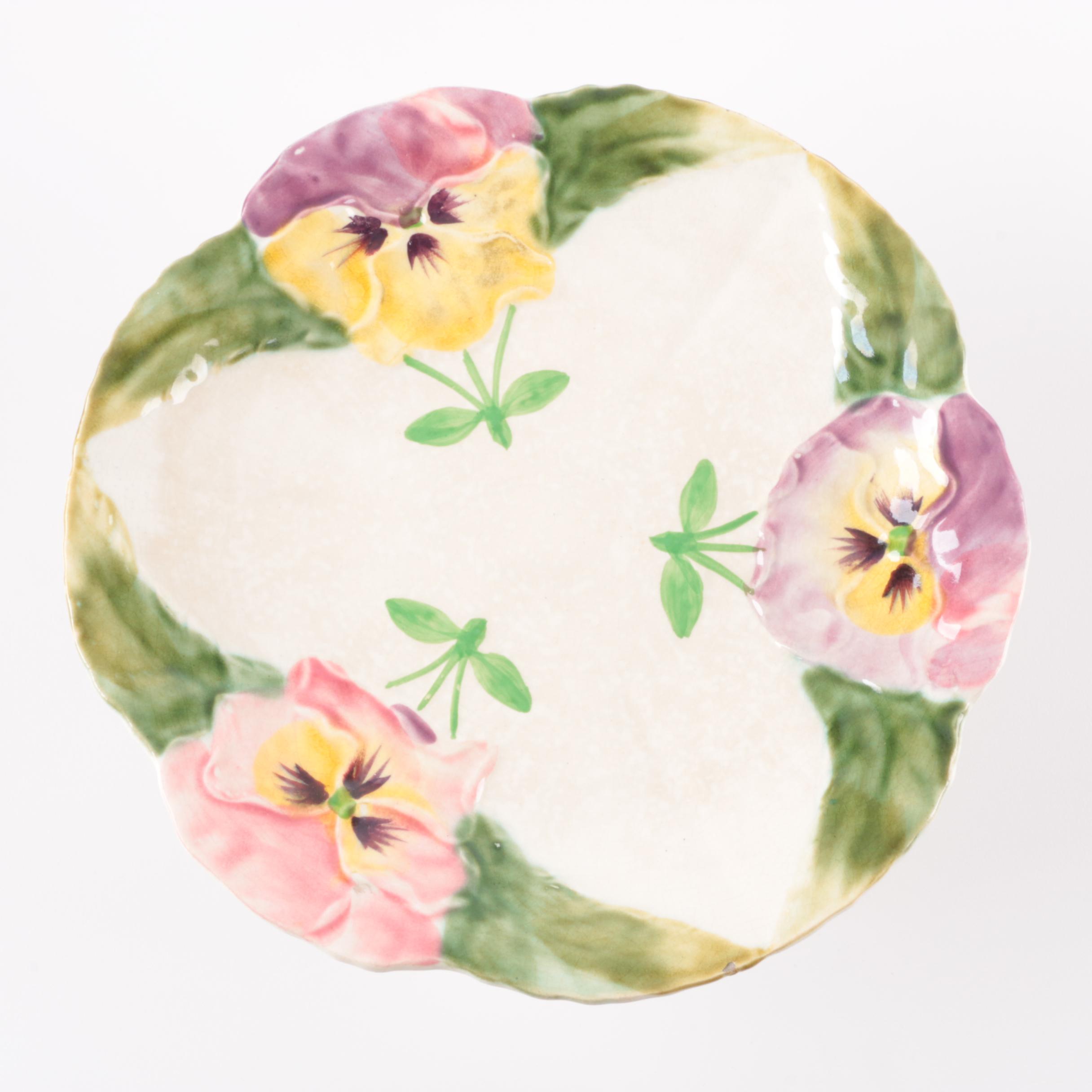 Antique French Hippolyte Boulenger Choisy Majolica Pansy Dessert Set Pre-1910