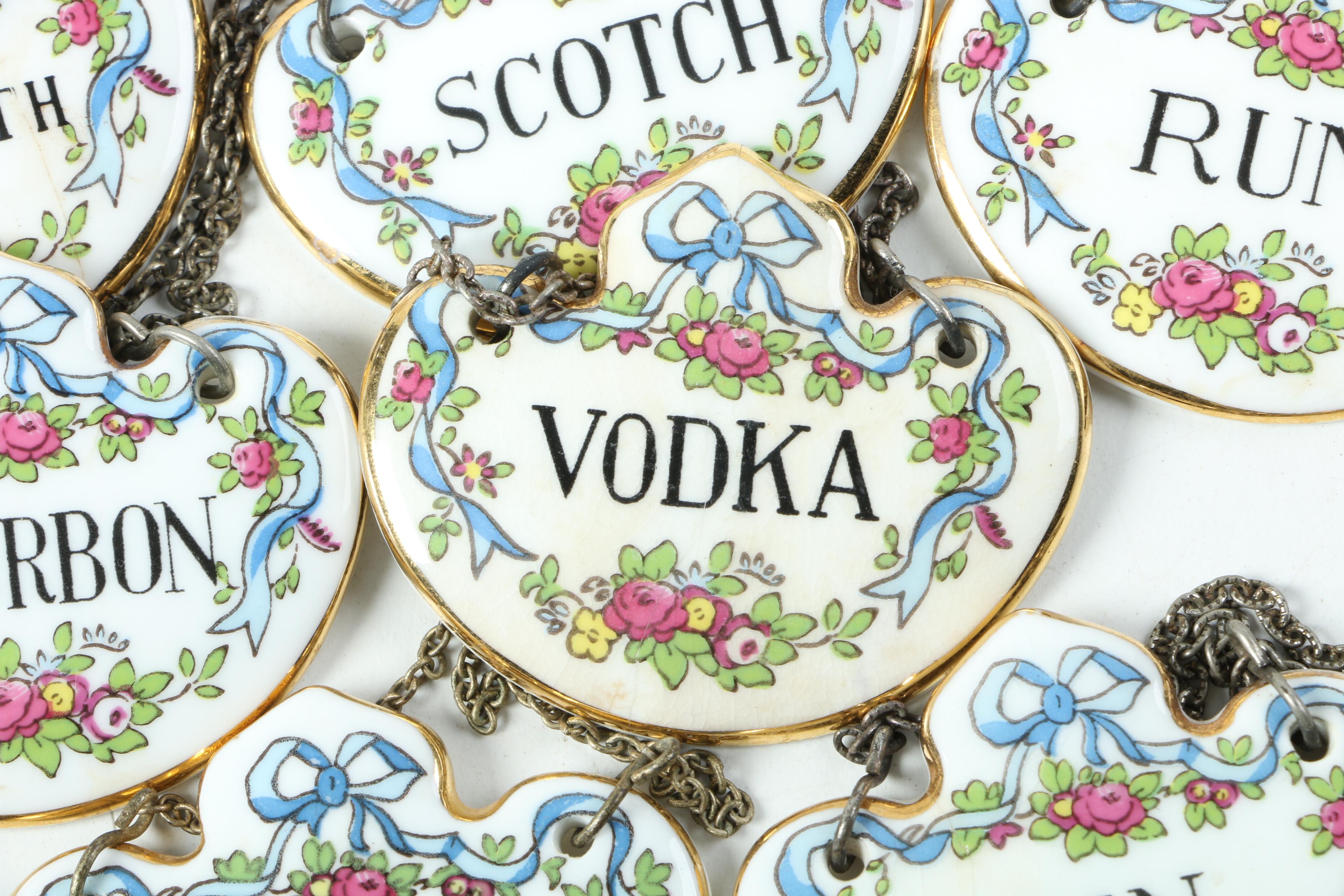 Crown Staffordshire Porcelain Liquor Bottle Labels