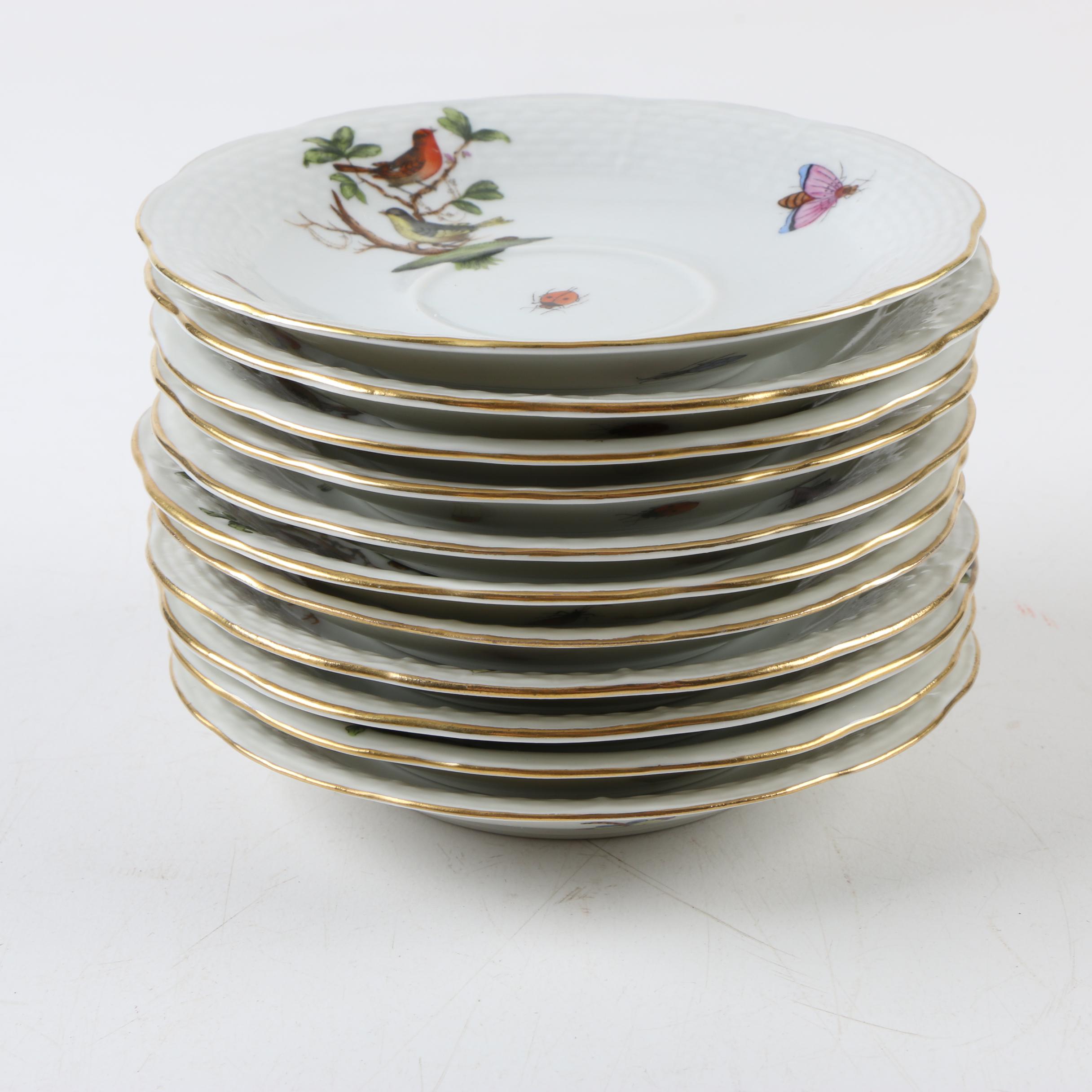 Herend Hungary "Rothschilds Bird" Porcelain Chocolate Cups and Saucers