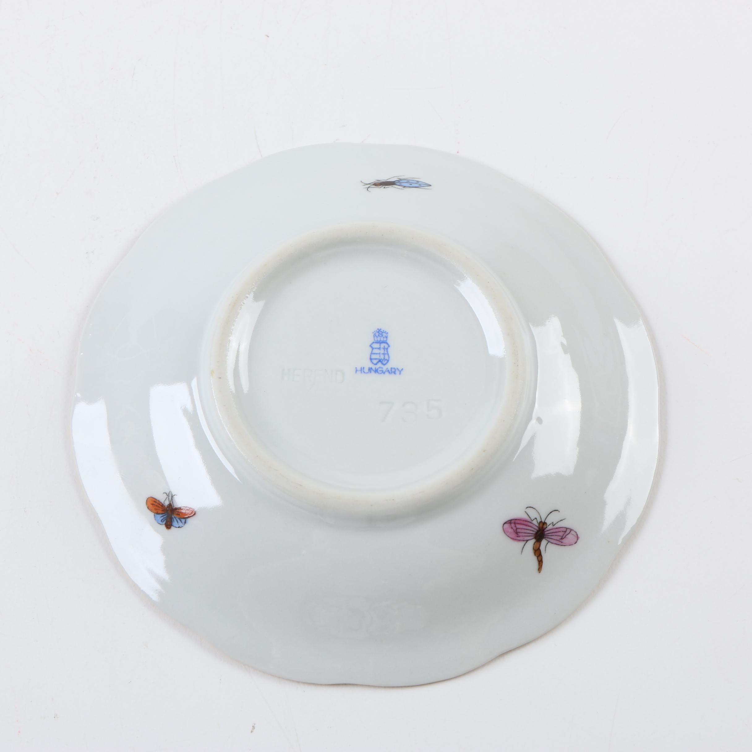 Herend Hungary "Rothschilds Bird" Porcelain Chocolate Cups and Saucers