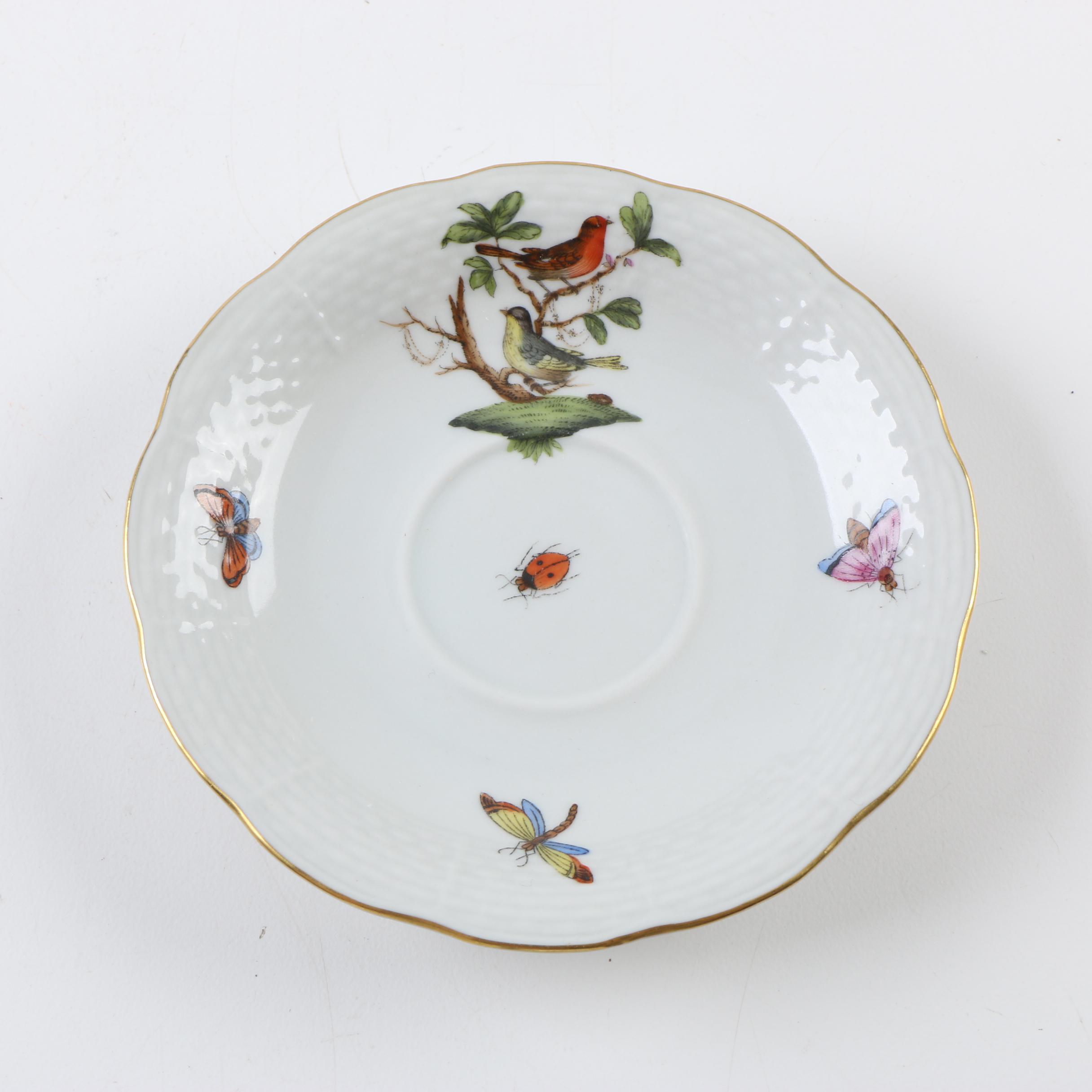 Herend Hungary "Rothschilds Bird" Porcelain Chocolate Cups and Saucers