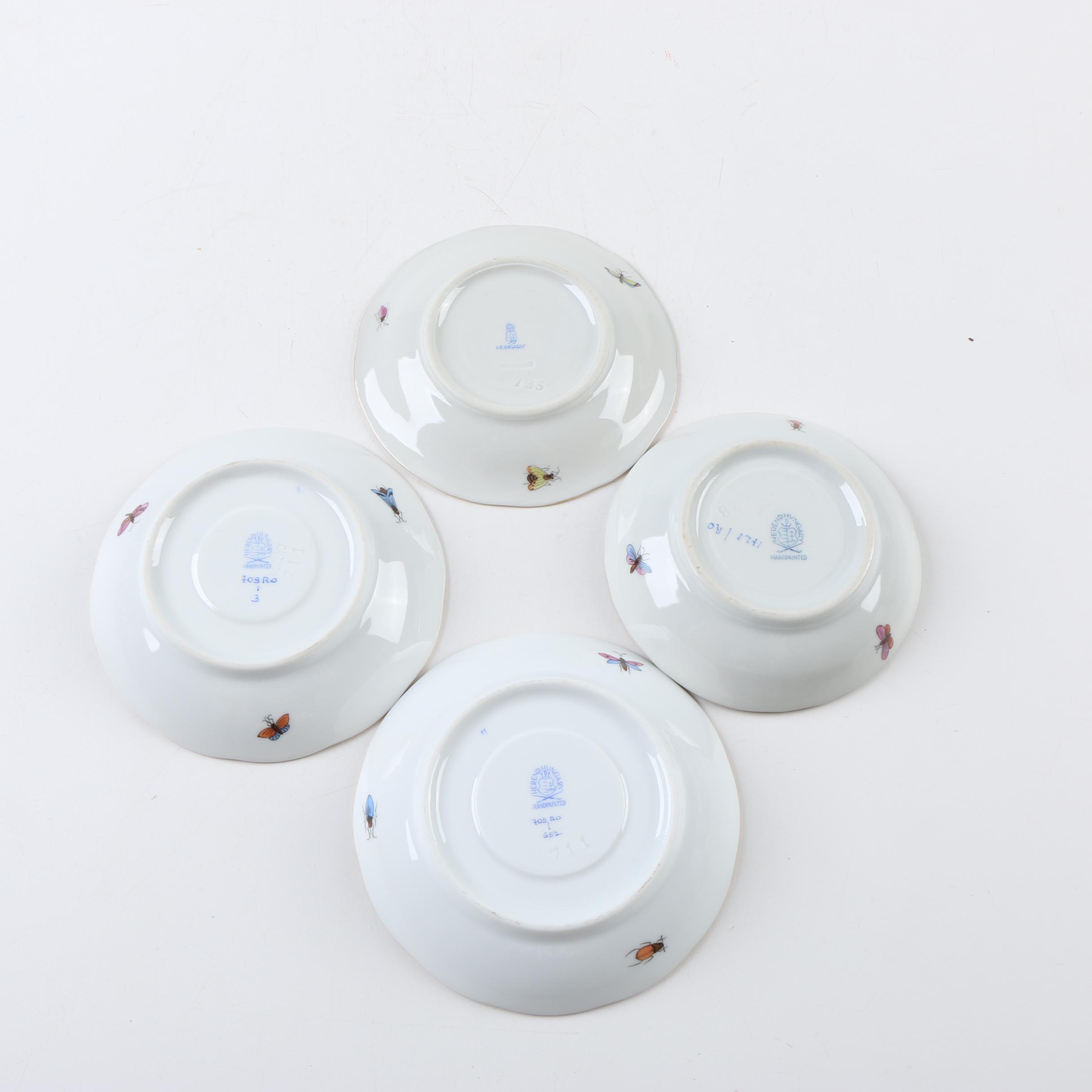 Herend Hungary "Rothschilds Bird" Porcelain Chocolate Cups and Saucers