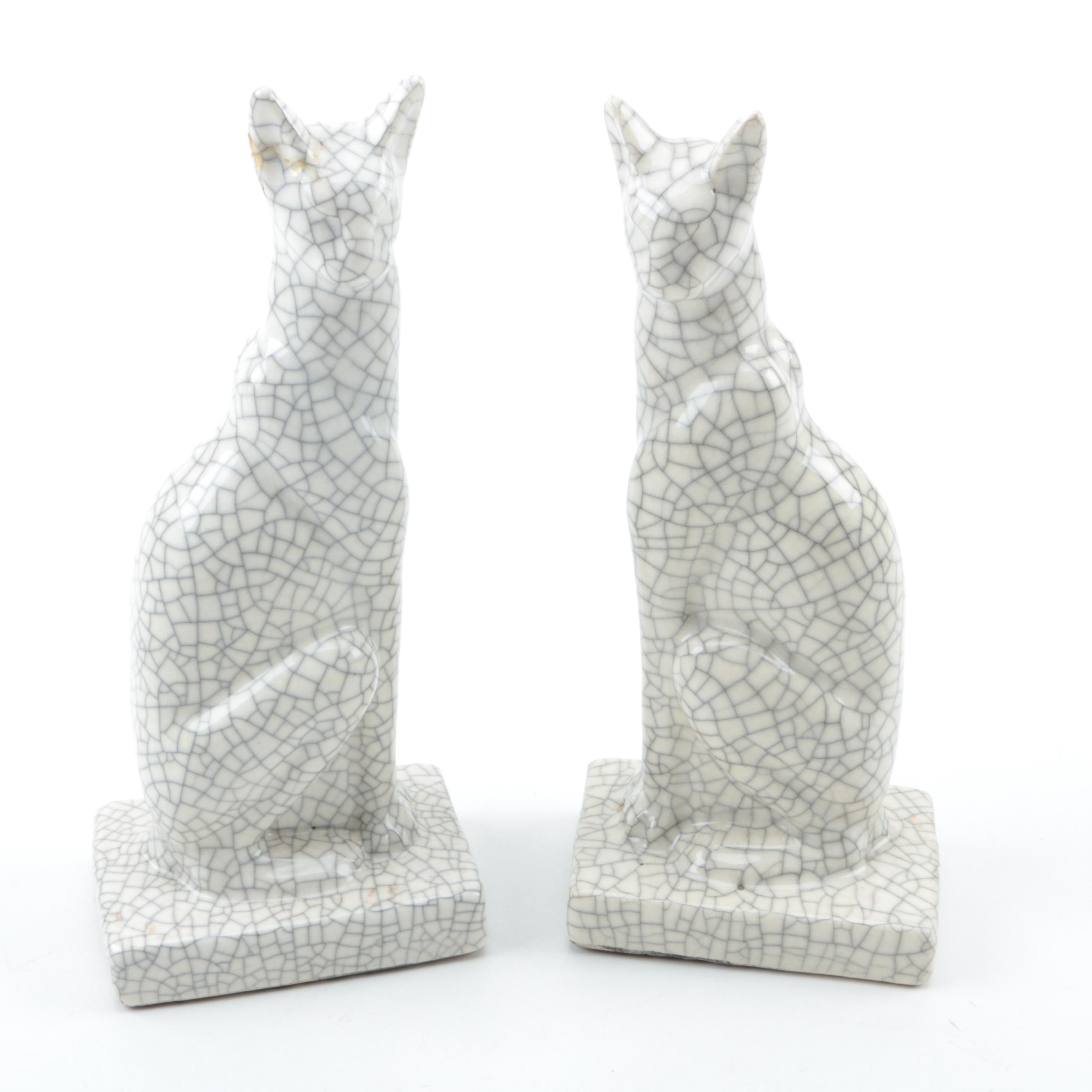 Set of Ceramic Sitting Cat Figurines