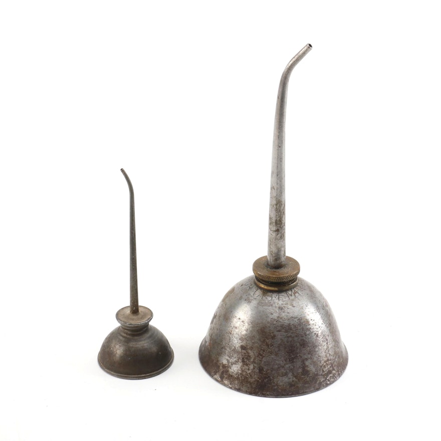 Pair Vintage Thumb Pump Oiler Cans