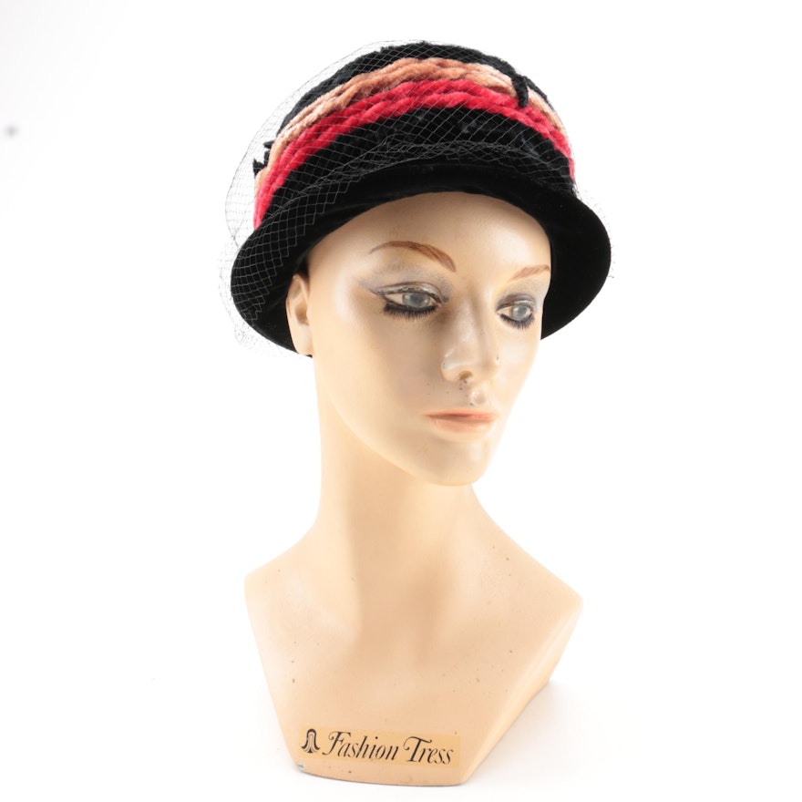Vintage Hand-Painted Female Mannequin Head and Velvet Hat