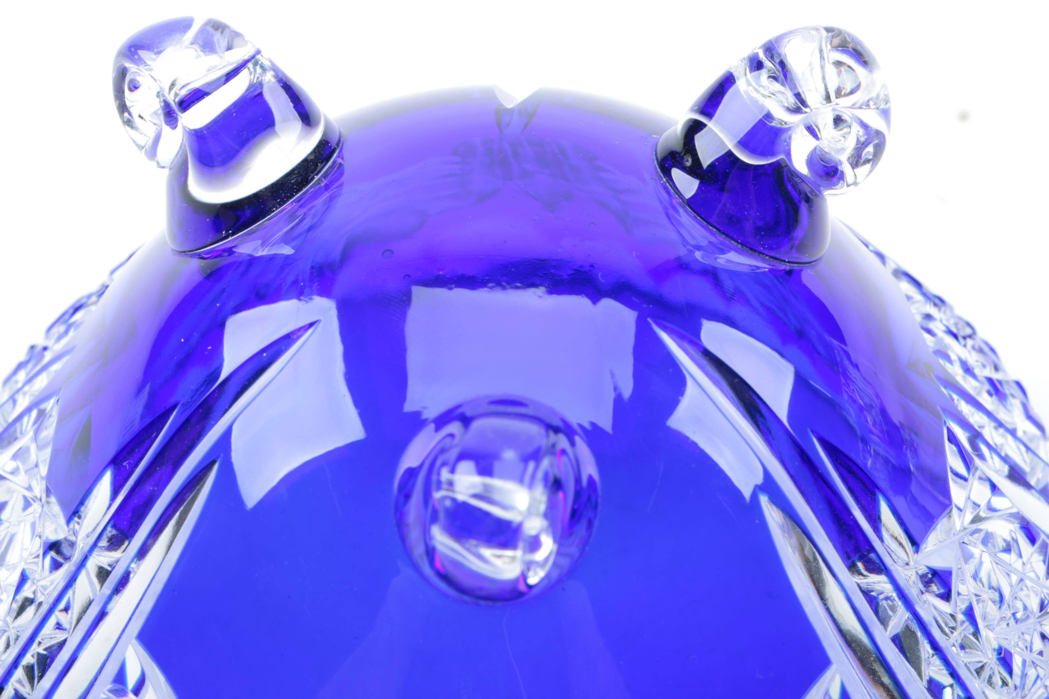 Cobalt Blue Cased Cut to Clear Crystal Footed Bowls
