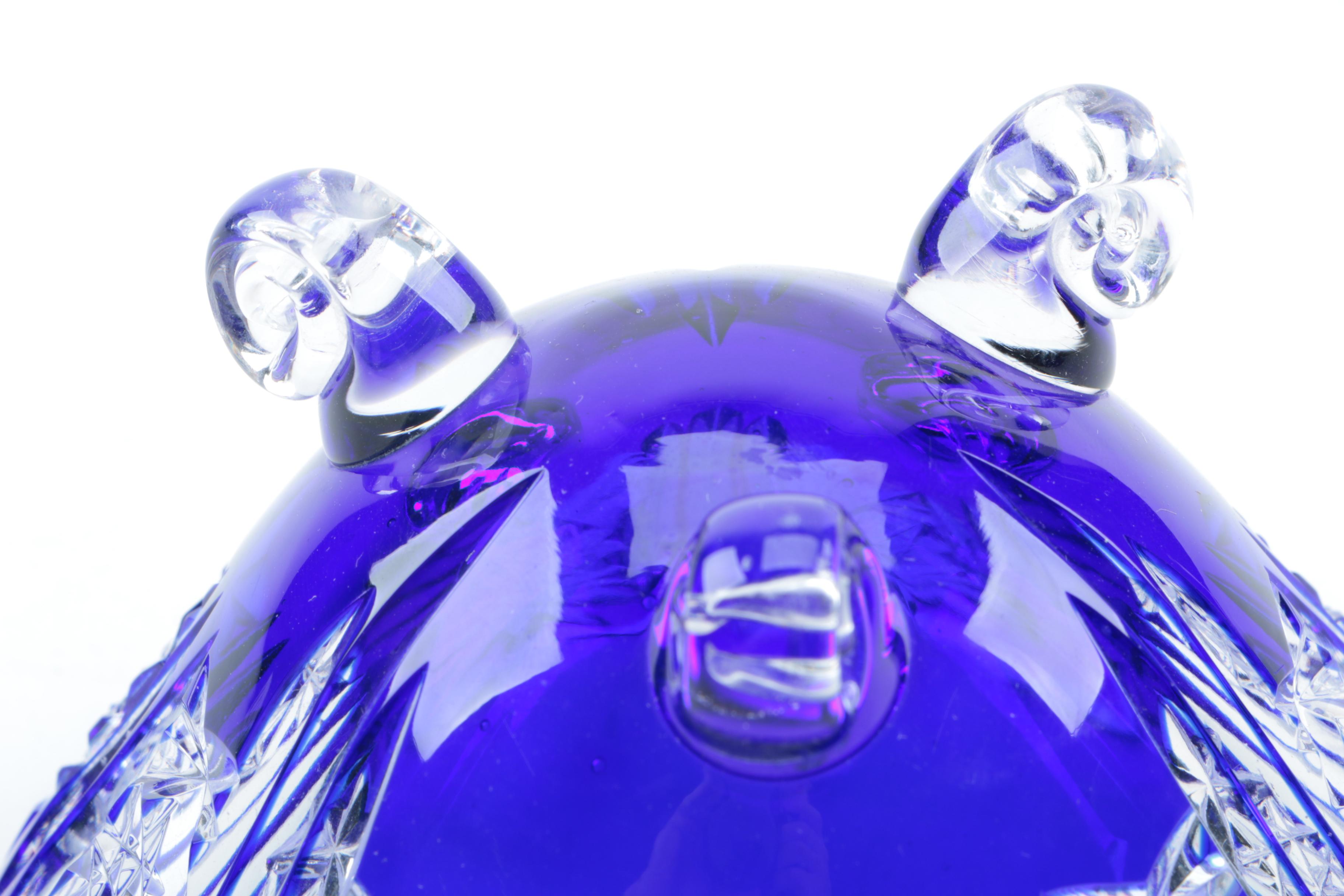 Cobalt Blue Cased Cut to Clear Crystal Footed Bowls