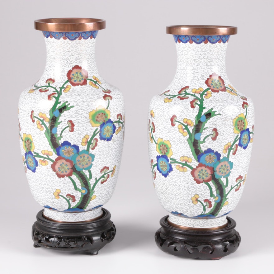 Chinese Floral Cloisonné Vases