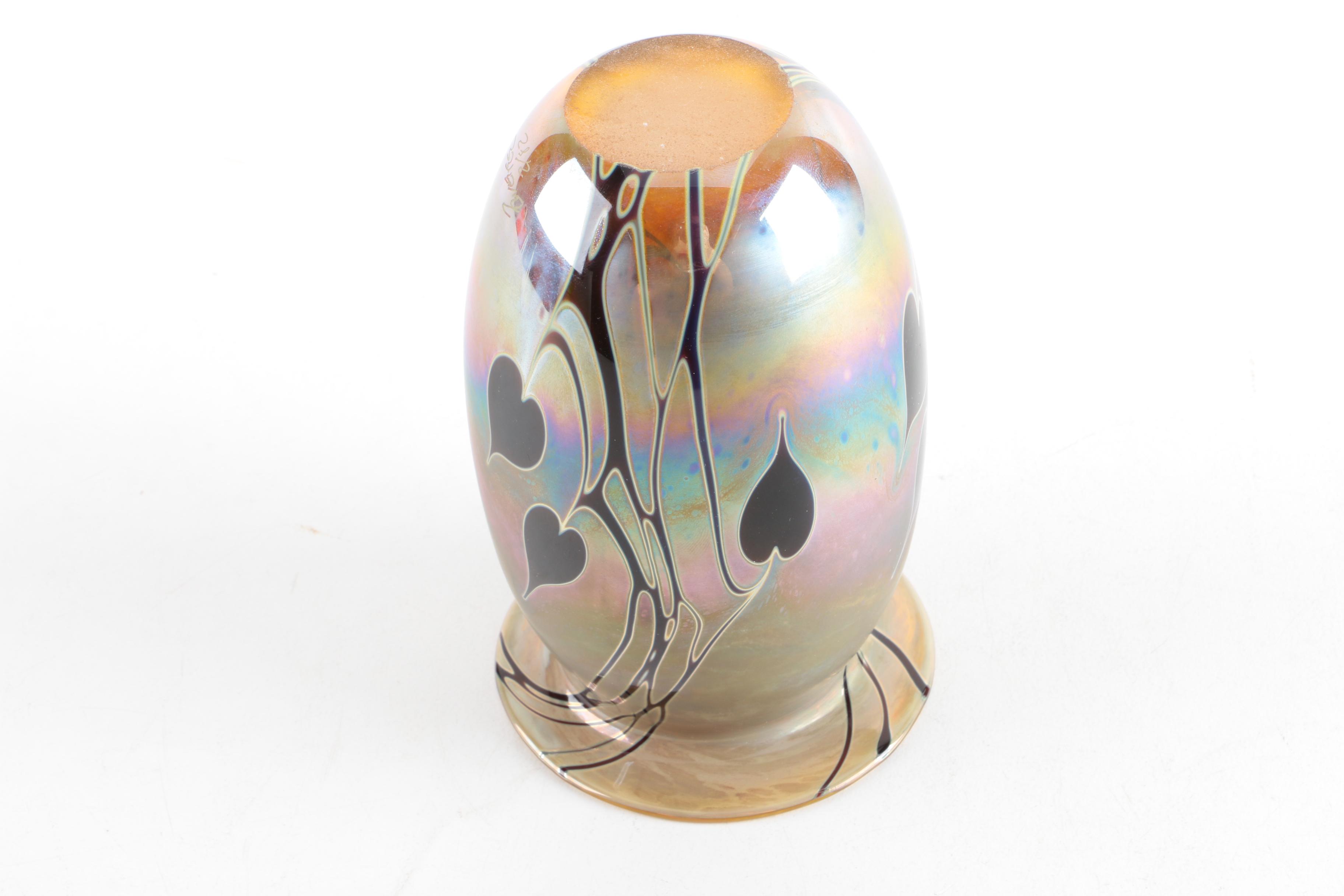 1982 Craig Zweifel Hand Blown Iridescent Glass Vase EBTH