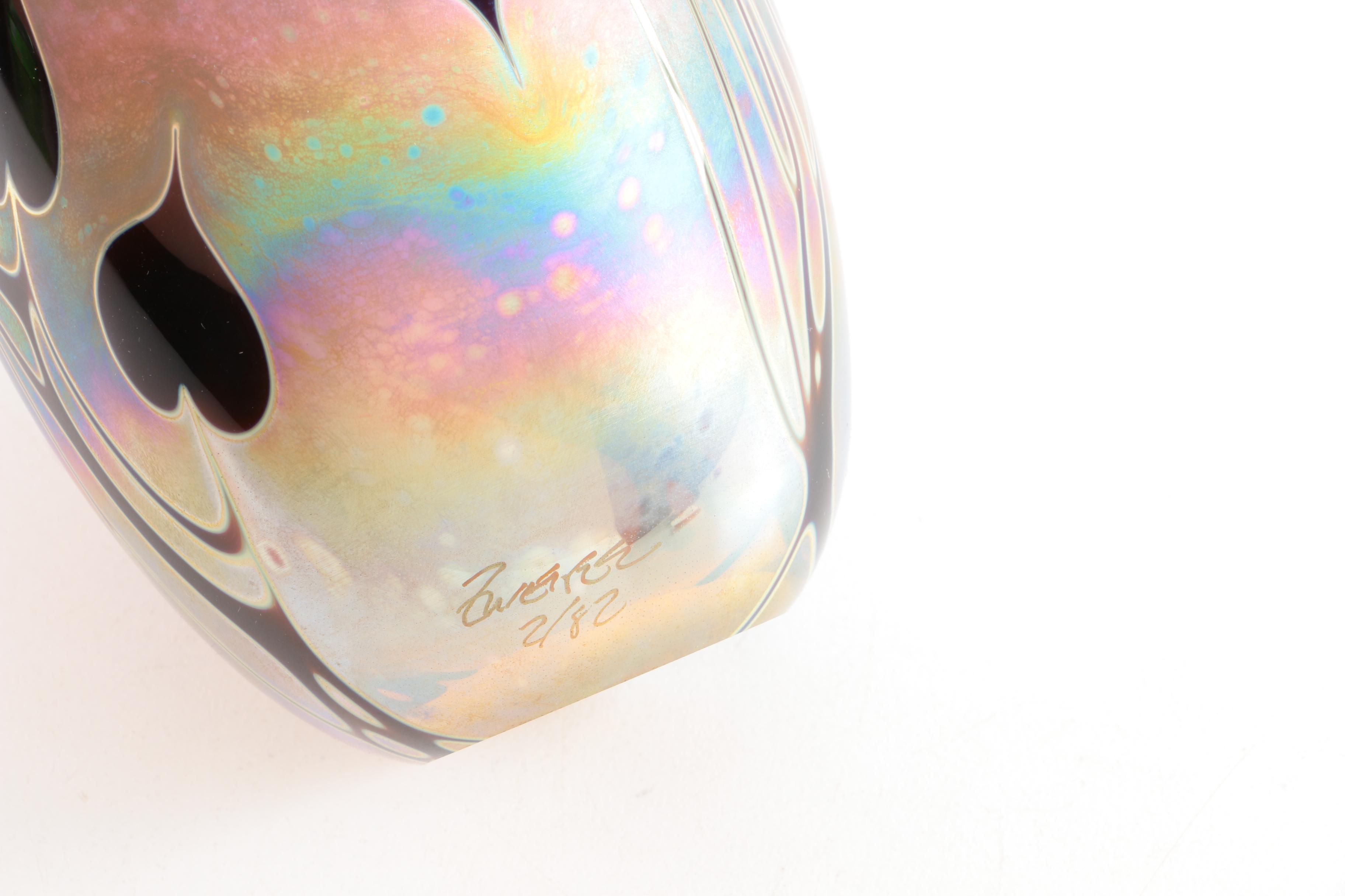 1982 Craig Zweifel Hand Blown Iridescent Glass Vase