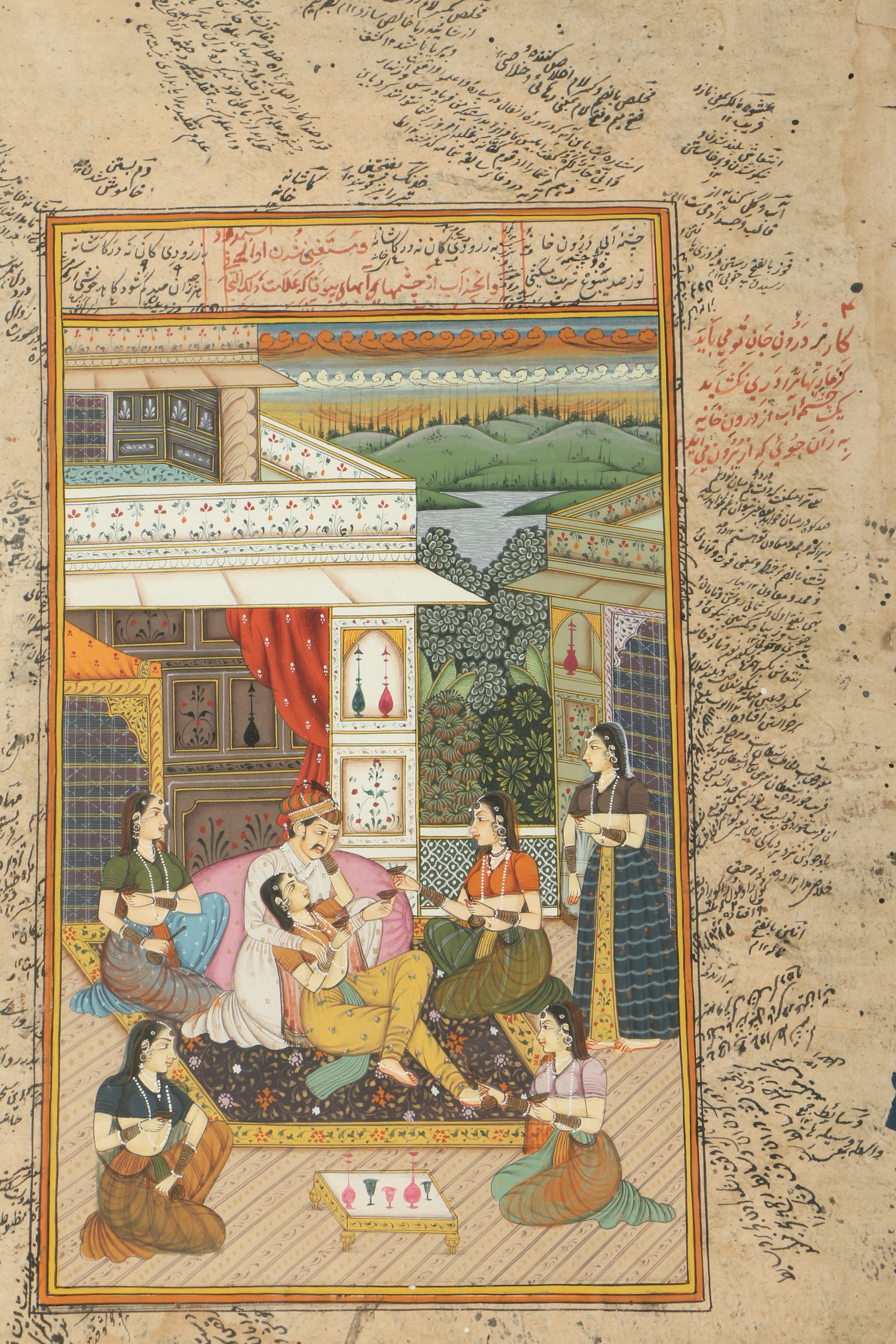 Indian Gouache Miniature with Extensive Marginalia