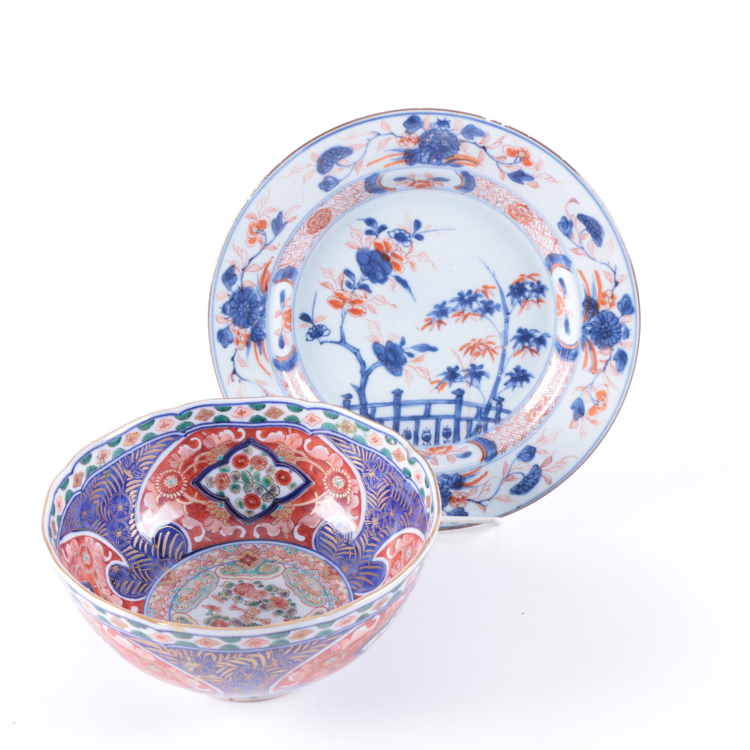 Japanese Imari Porcelain Bowl and Plate