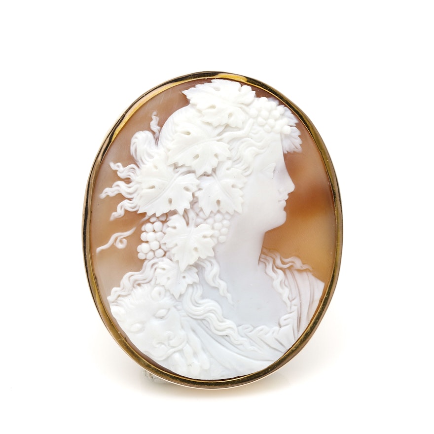 14K and 10K Yellow Gold Helmet Shell Cameo Brooch
