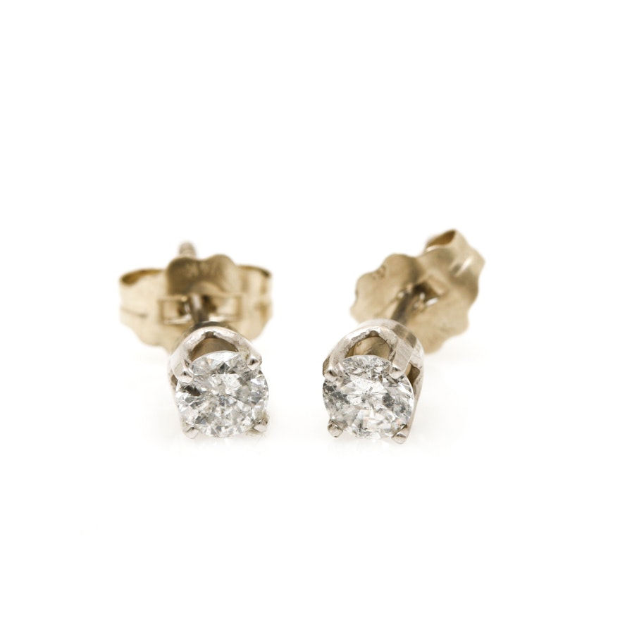 14K White Gold Diamond Stud Earrings