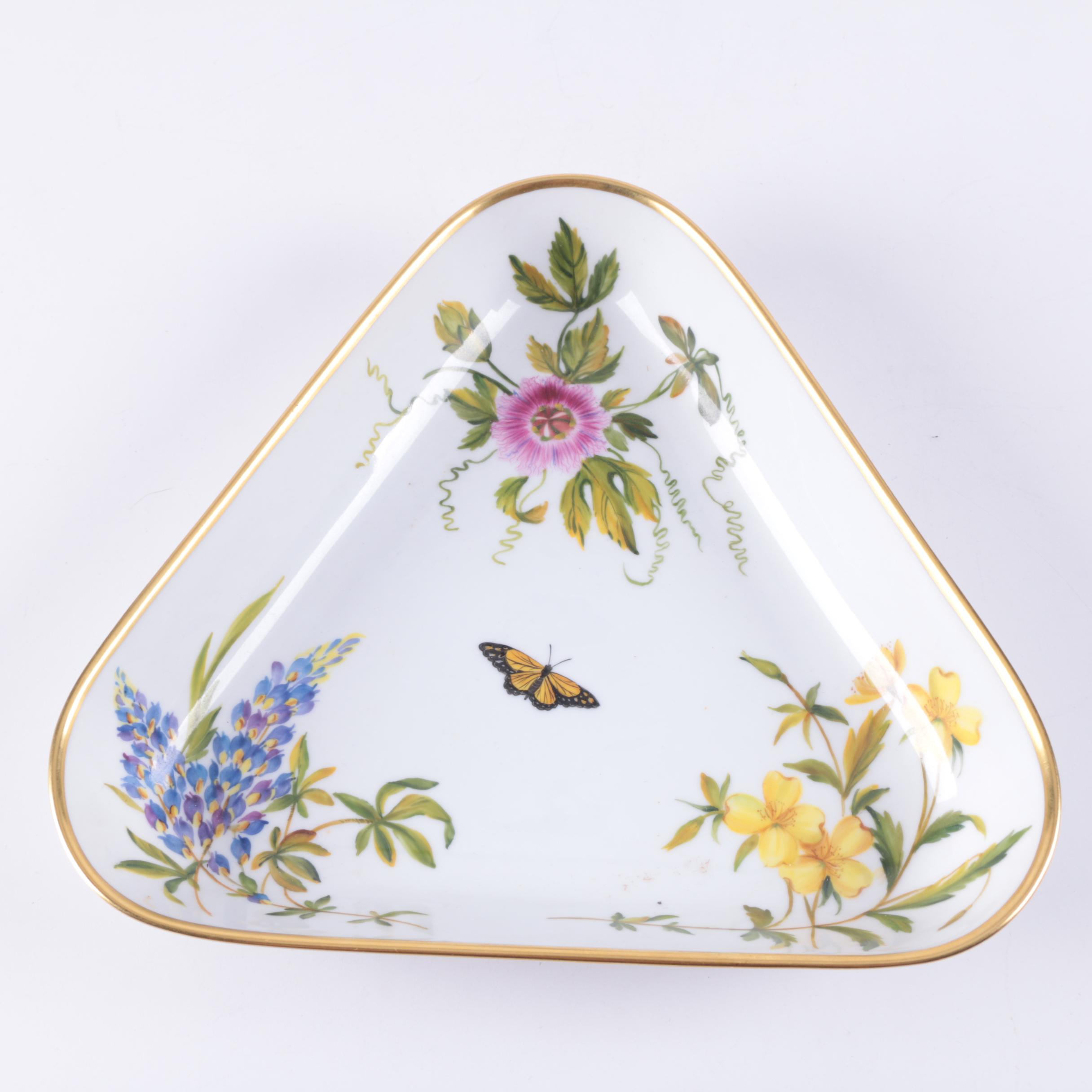 Herend Hungary Triangular Butterfly and Floral Porcelain Bowl