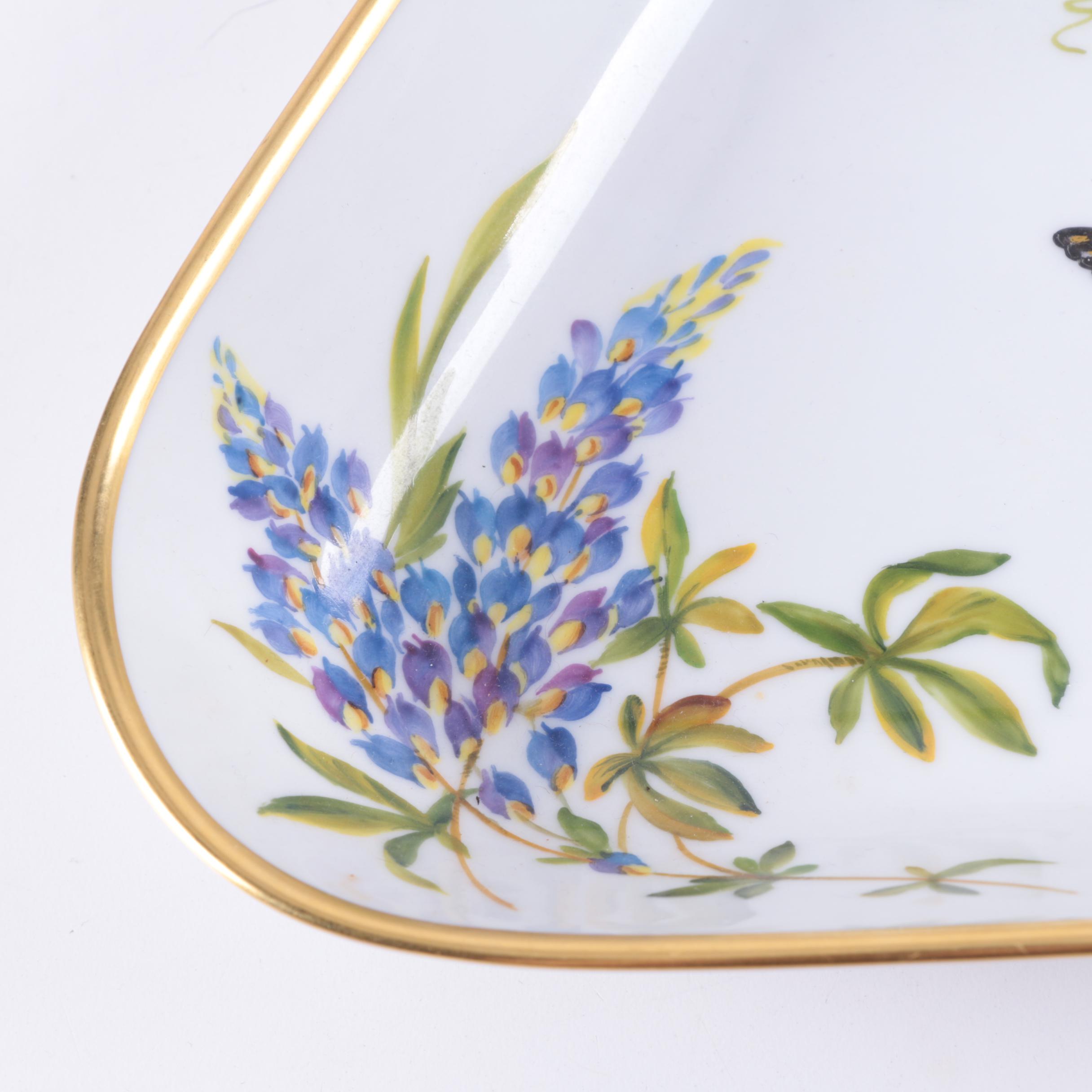 Herend Hungary Triangular Butterfly and Floral Porcelain Bowl