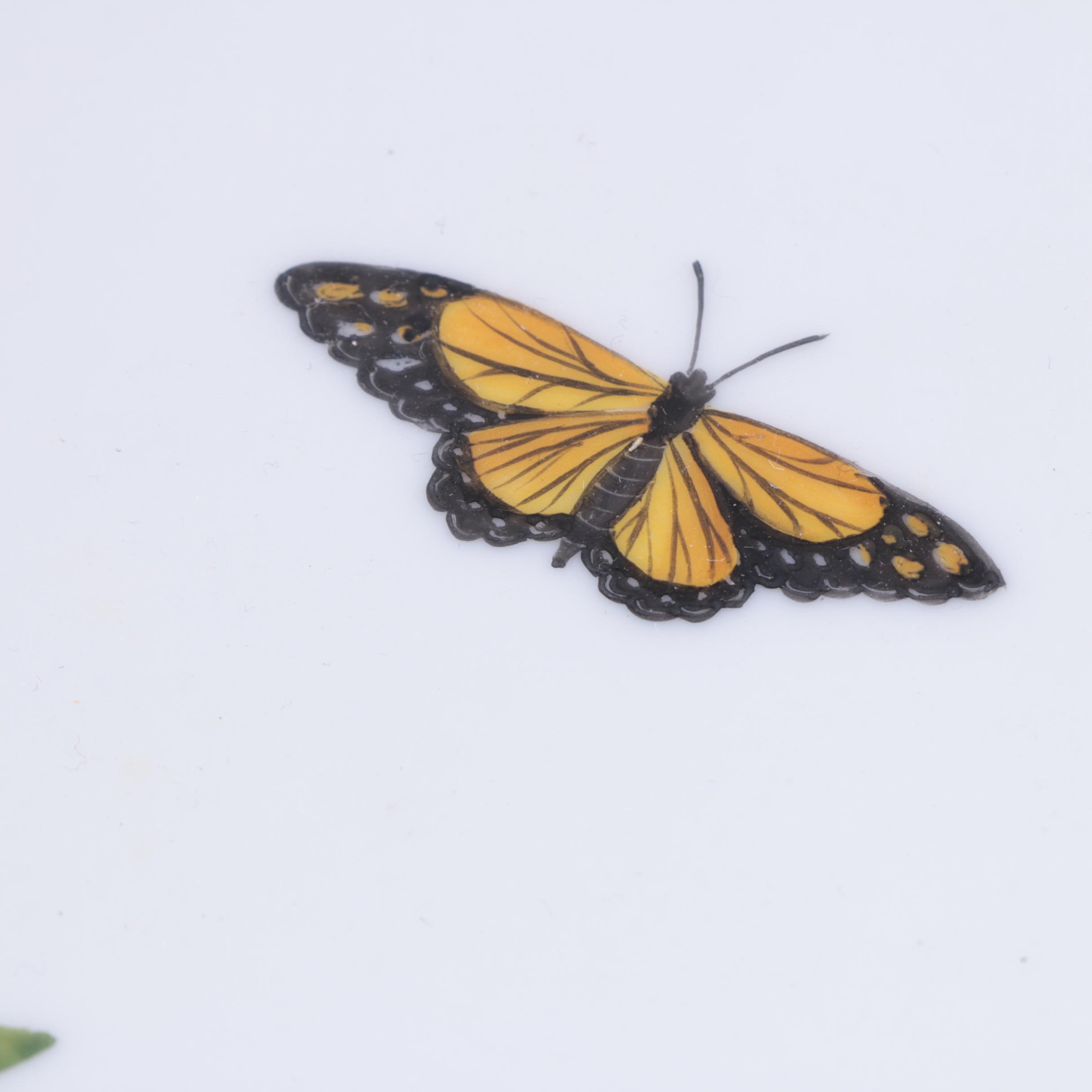 Herend Hungary Triangular Butterfly and Floral Porcelain Bowl