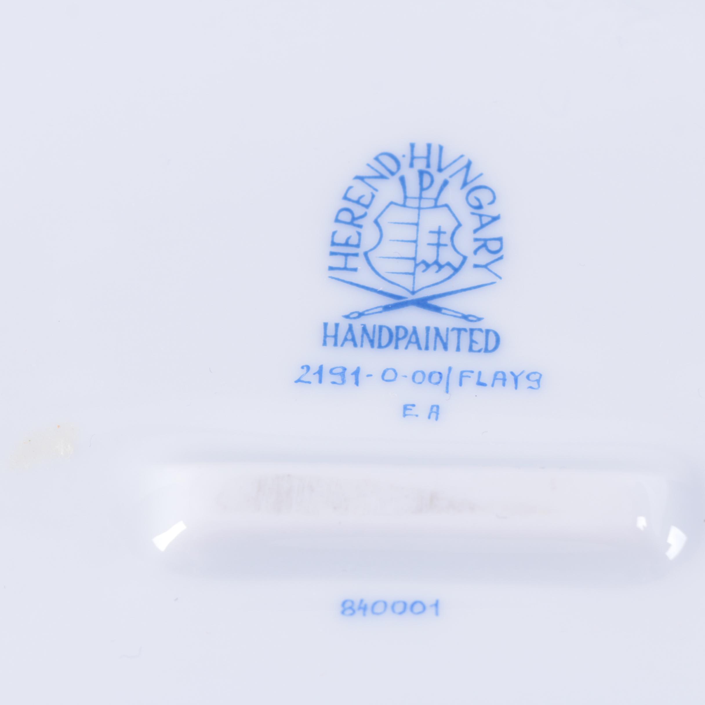 Herend Hungary Triangular Butterfly and Floral Porcelain Bowl