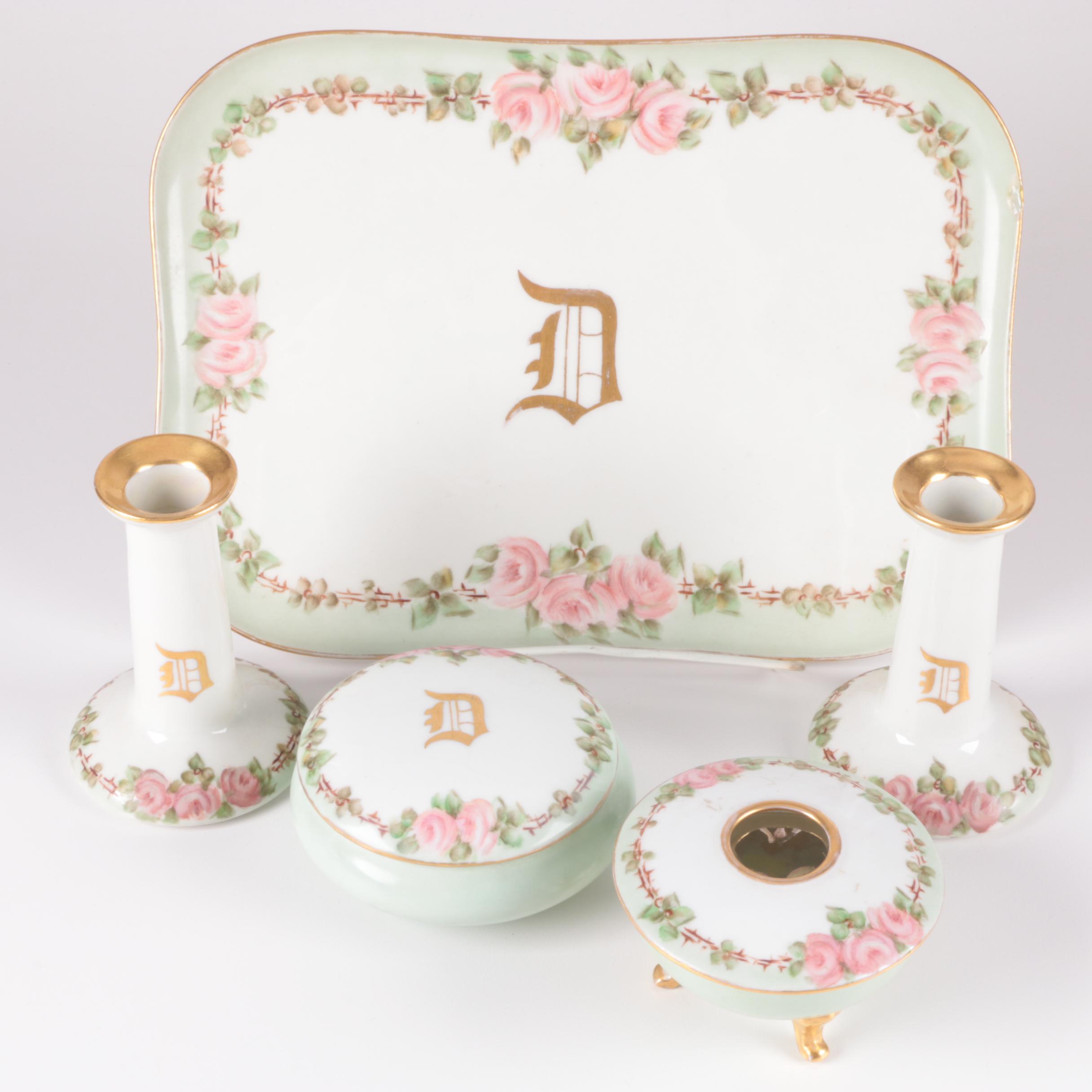 Hobbyist Painted B & Co. Limoges Porcelain Vanity Accessories
