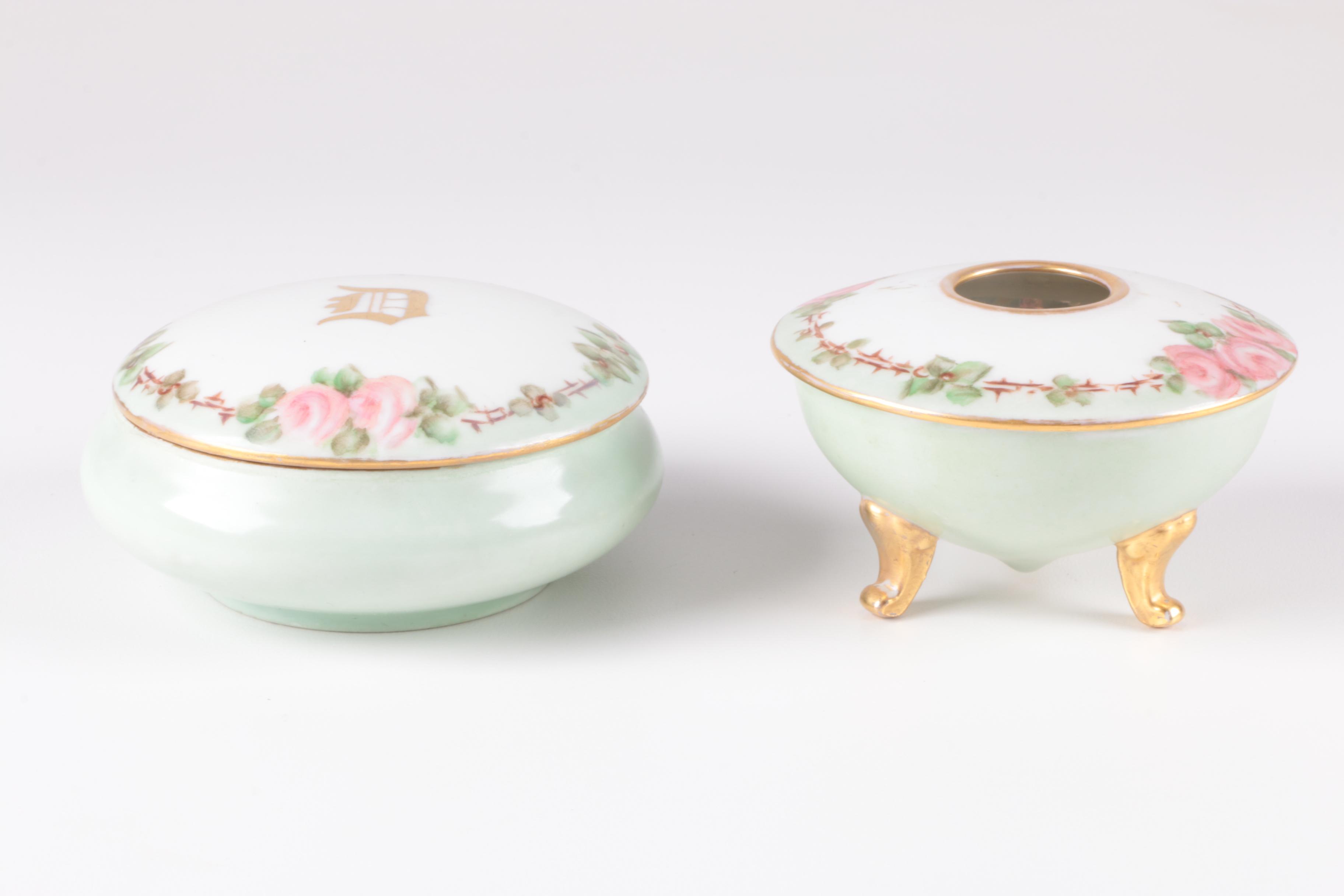 Hobbyist Painted B & Co. Limoges Porcelain Vanity Accessories