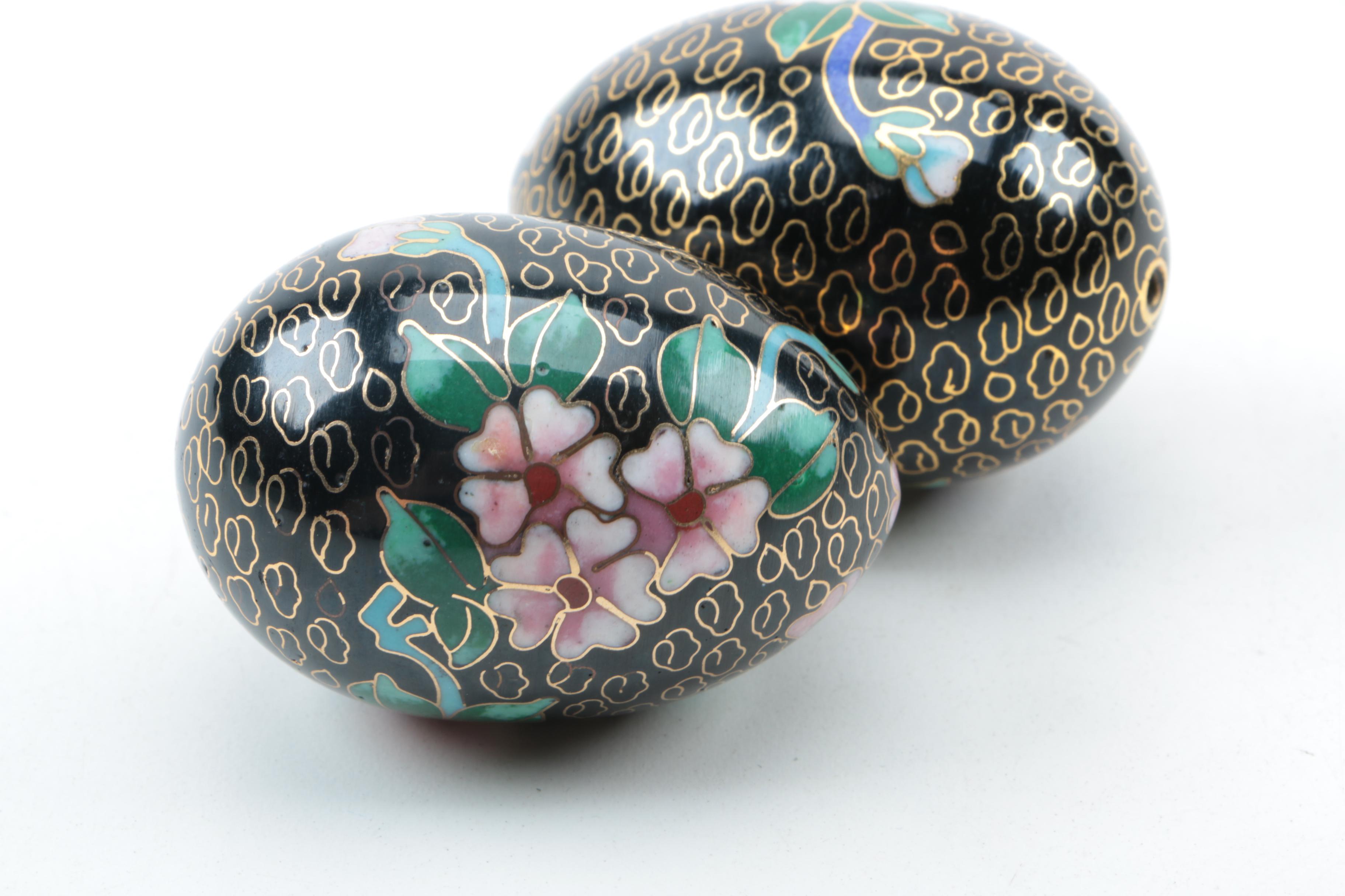 Chinese Cloisonné Covered Box, Eggs and a Cup
