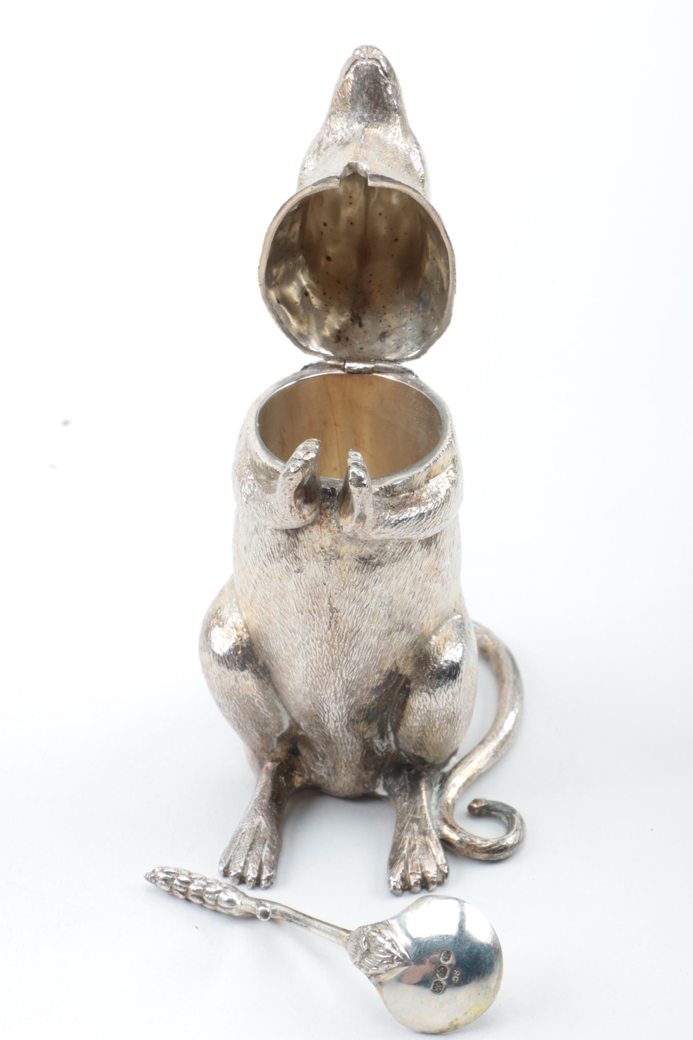 1967 London Sterling Silver Mouse Shaped Salt Cellar
