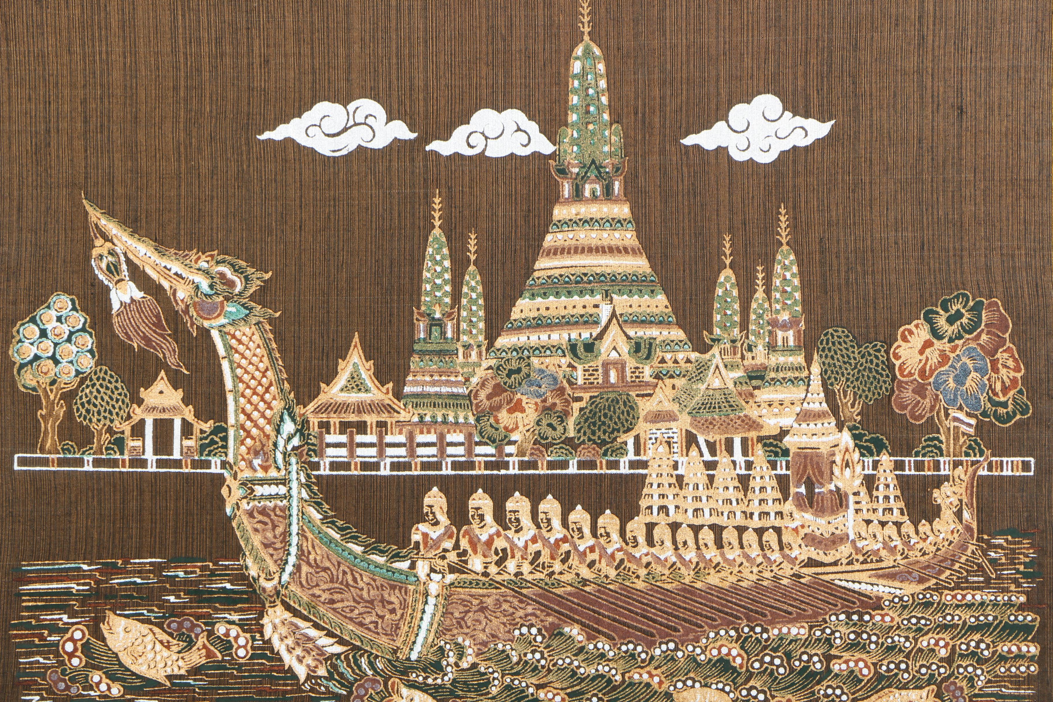 Thai Acrylic Painting of Royal Barge Procession