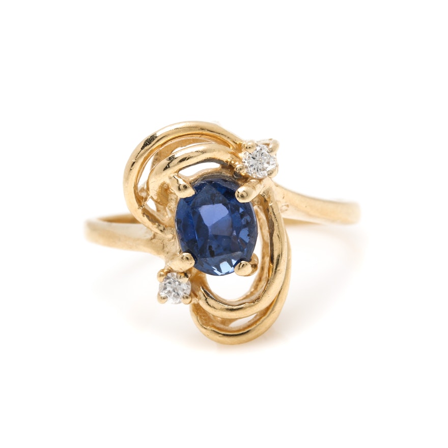 14K Yellow Gold Sapphire and Diamond Ring