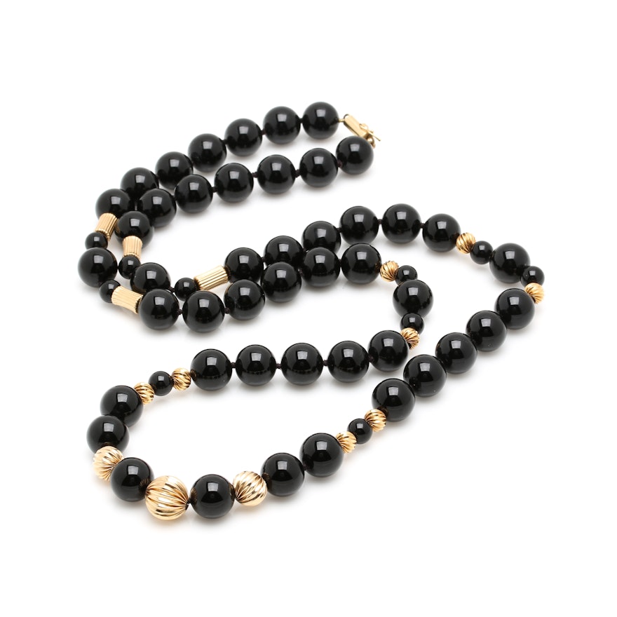 14K Yellow Gold Black Onyx Necklace