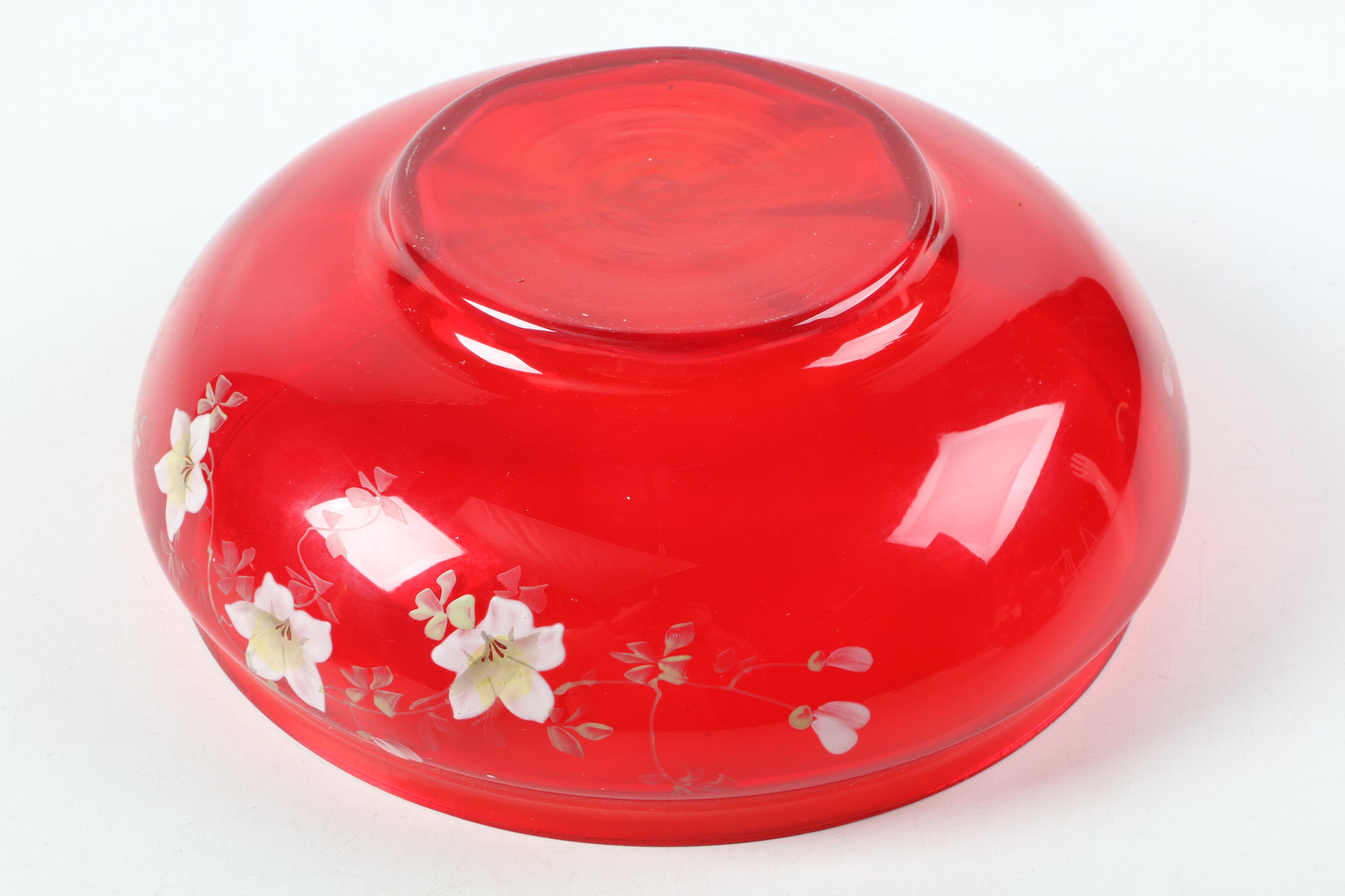 Vintage Hand Painted Ruby Glass Tableware