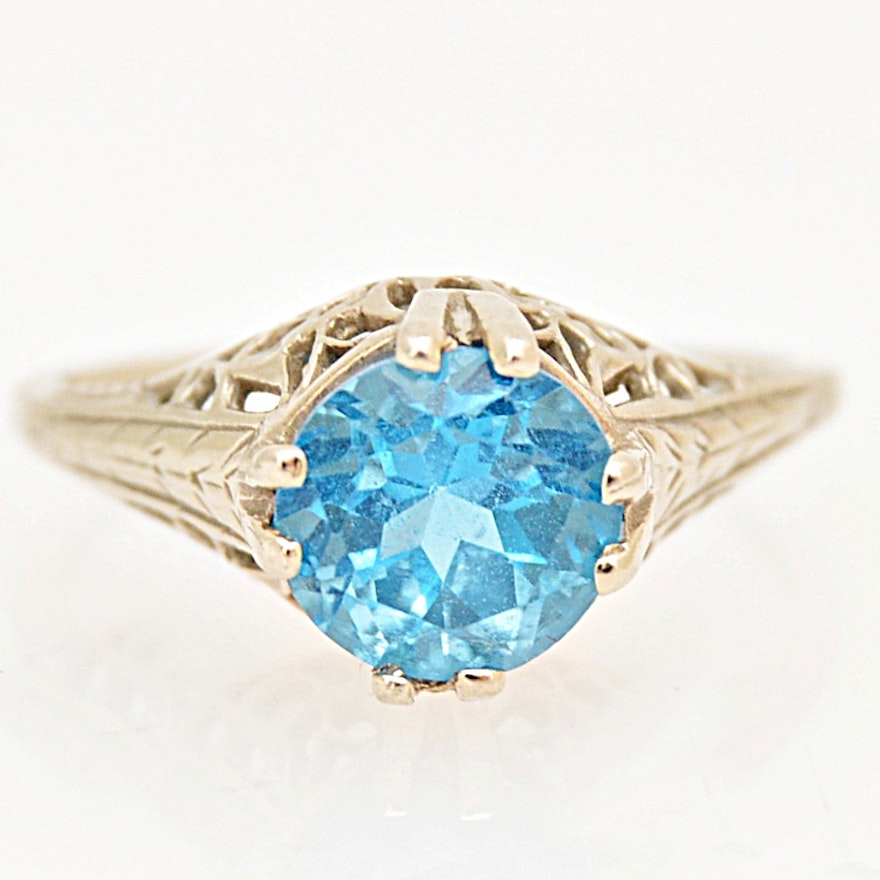 14K White Gold and Blue Topaz Ring