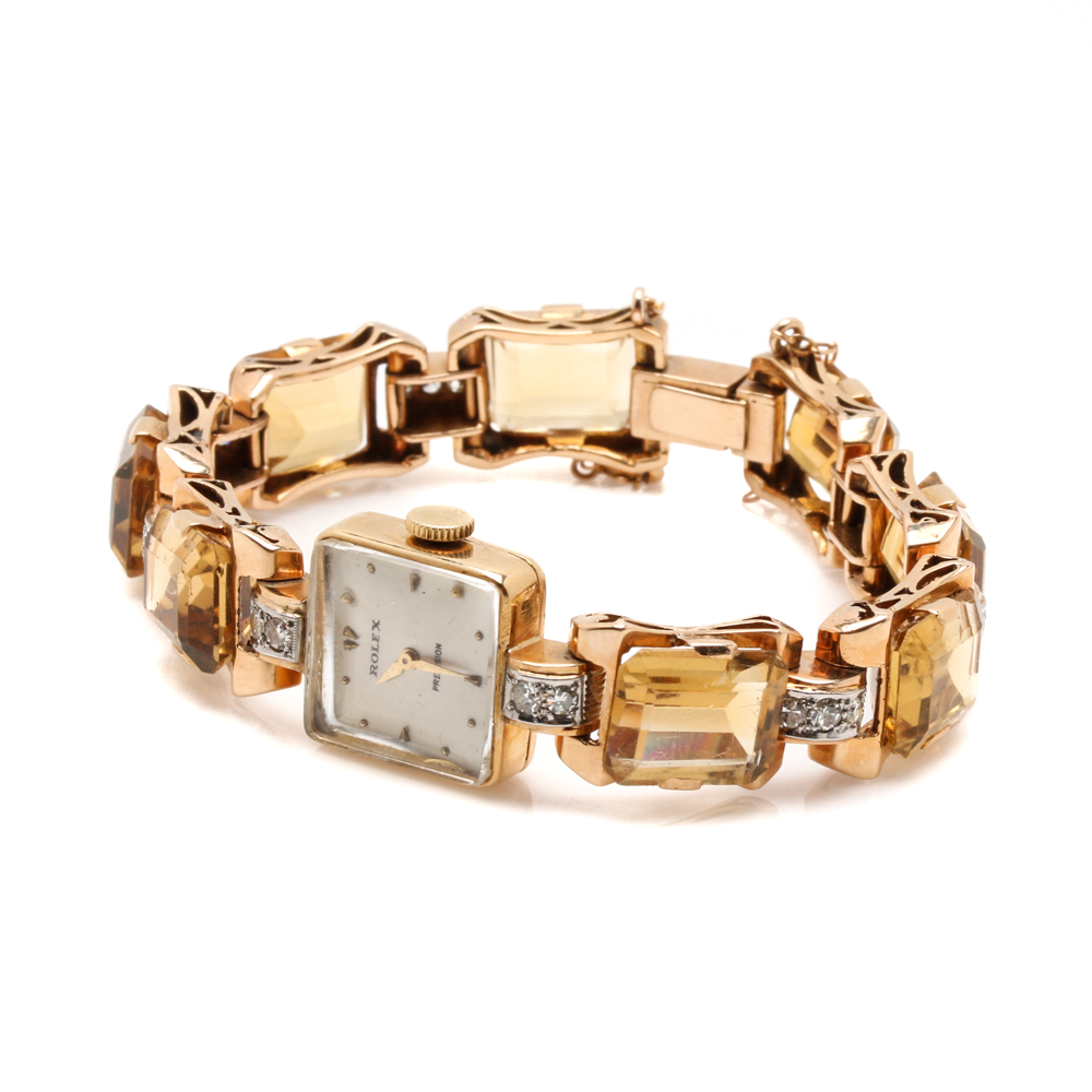 Rolex Precision 18K Yellow Gold 1.00 CTW Diamond and Citrine Watch