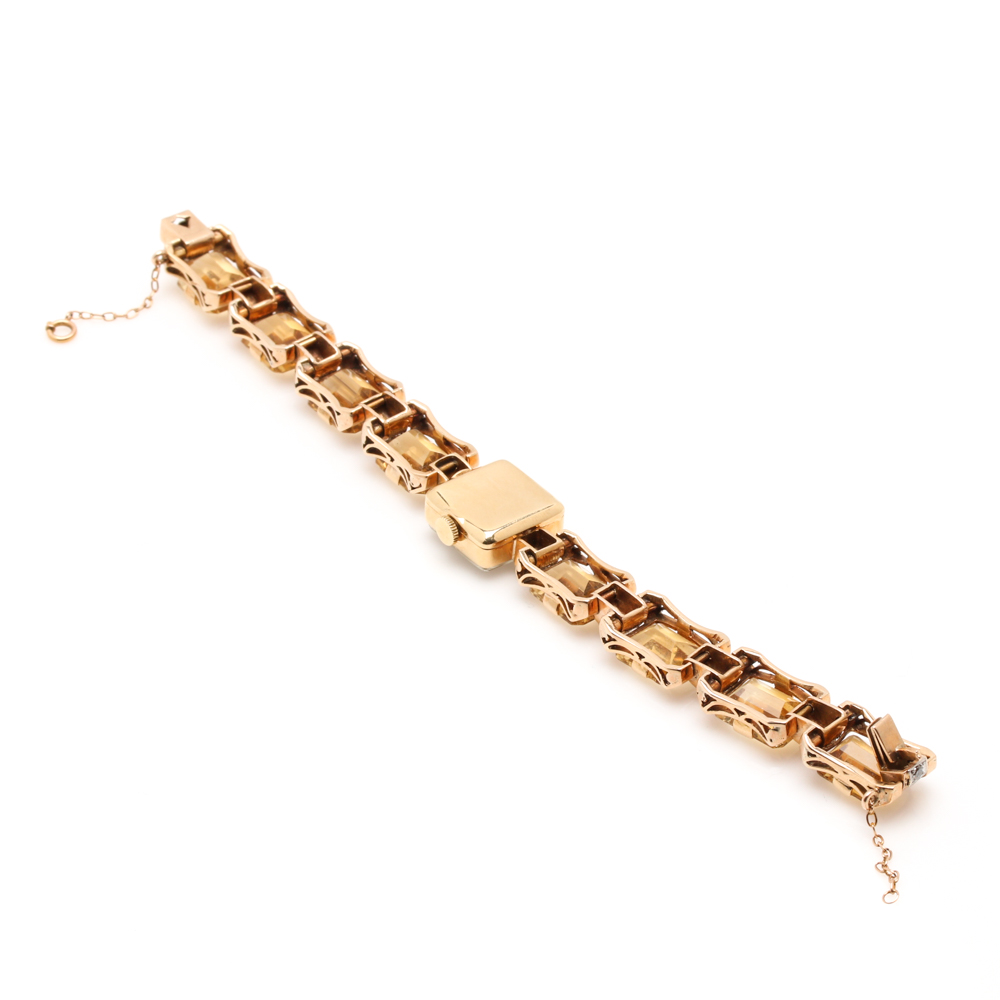 Rolex Precision 18K Yellow Gold 1.00 CTW Diamond and Citrine Watch