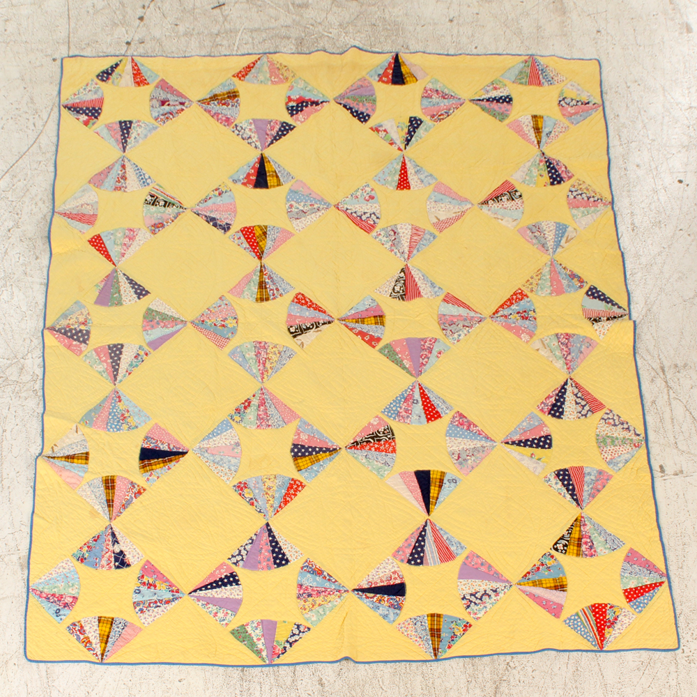 Vintage Handcrafted "Grandmother's Fan" Quilt