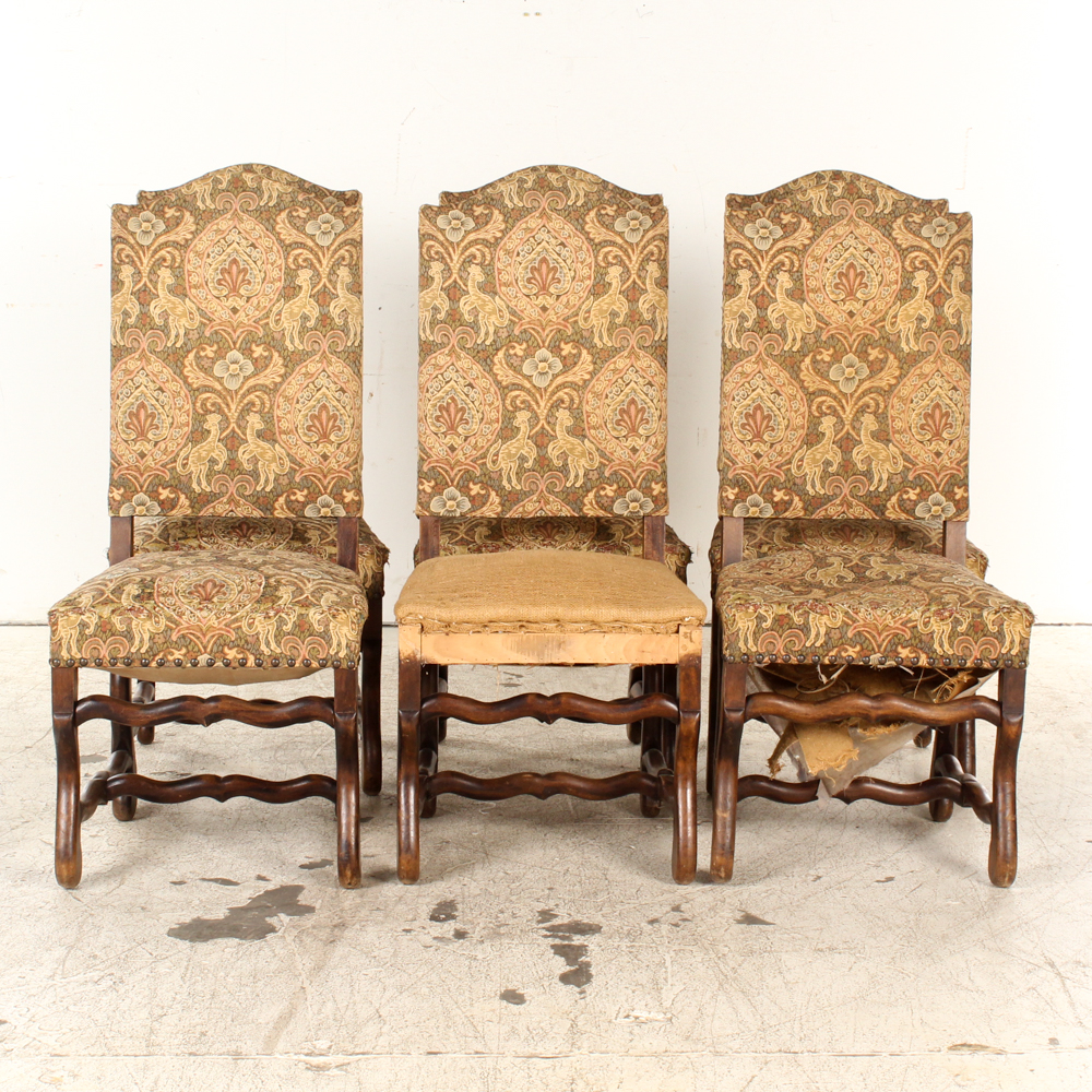 Vintage Upholstered Louis XIII Style Dining Chairs