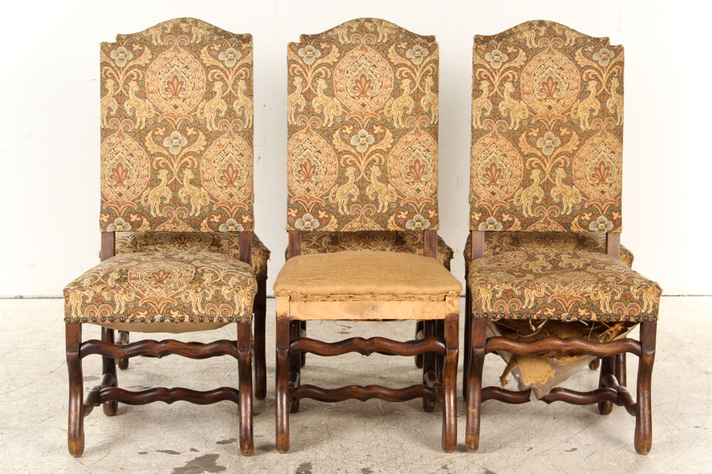 Vintage Upholstered Louis XIII Style Dining Chairs