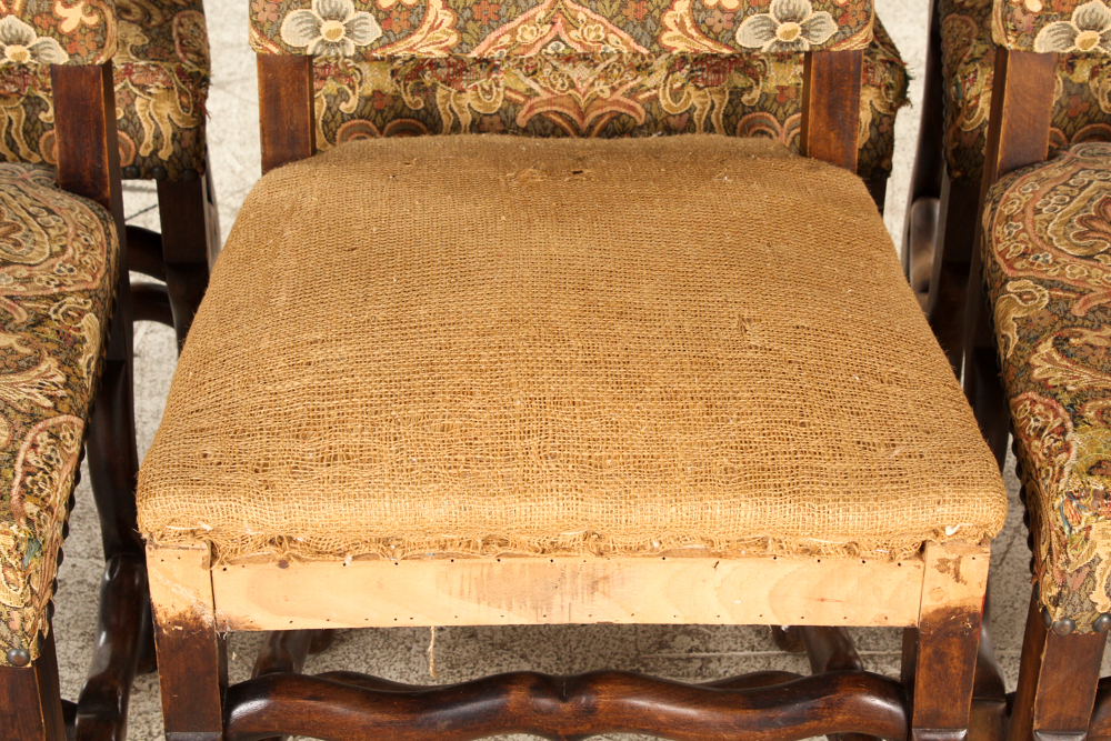 Vintage Upholstered Louis XIII Style Dining Chairs