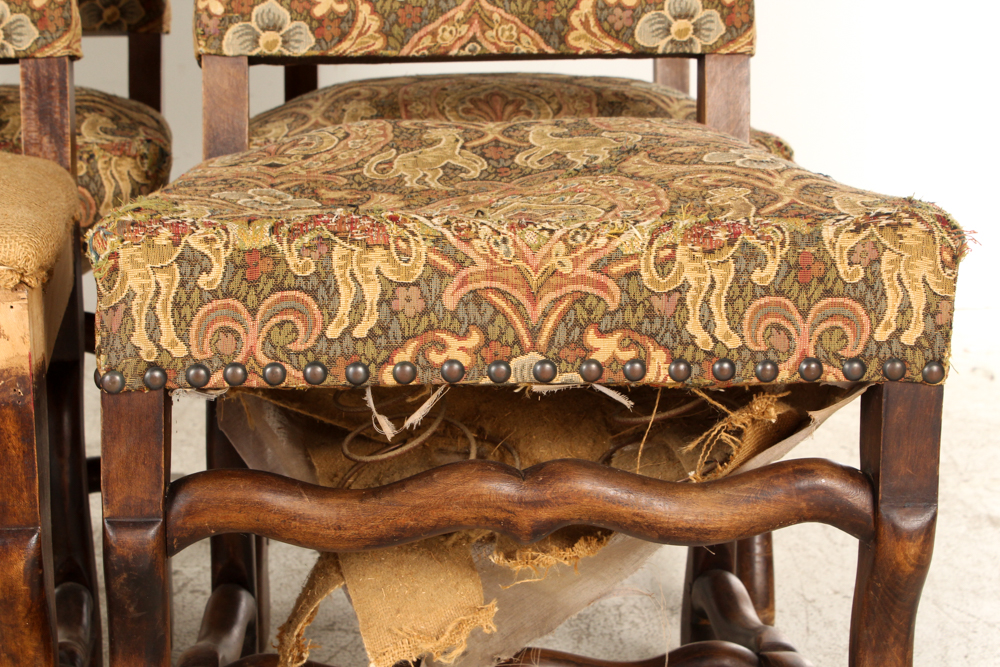 Vintage Upholstered Louis XIII Style Dining Chairs