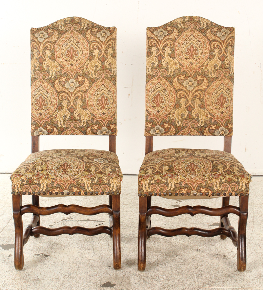 Vintage Upholstered Louis XIII Style Dining Chairs