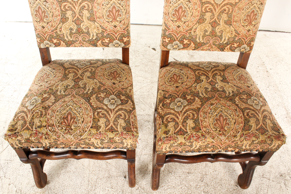 Vintage Upholstered Louis XIII Style Dining Chairs