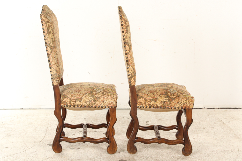 Vintage Upholstered Louis XIII Style Dining Chairs