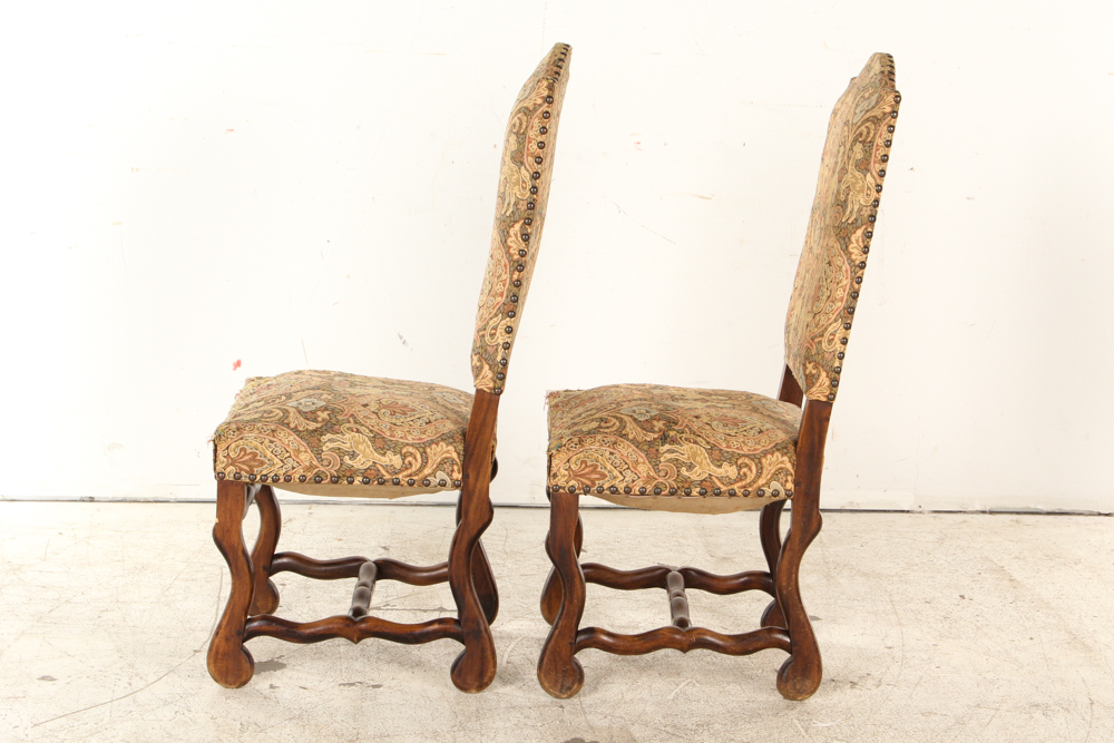 Vintage Upholstered Louis XIII Style Dining Chairs