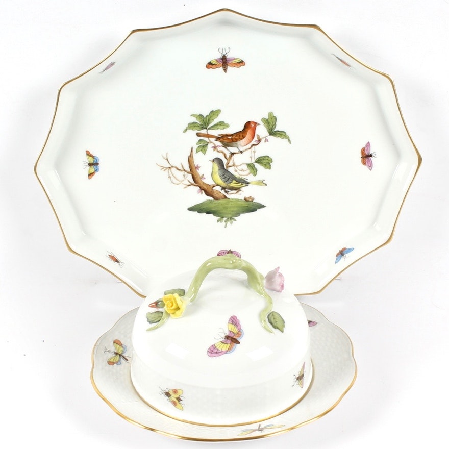 Herend "Rothschild Bird" Covered Butter and Tray