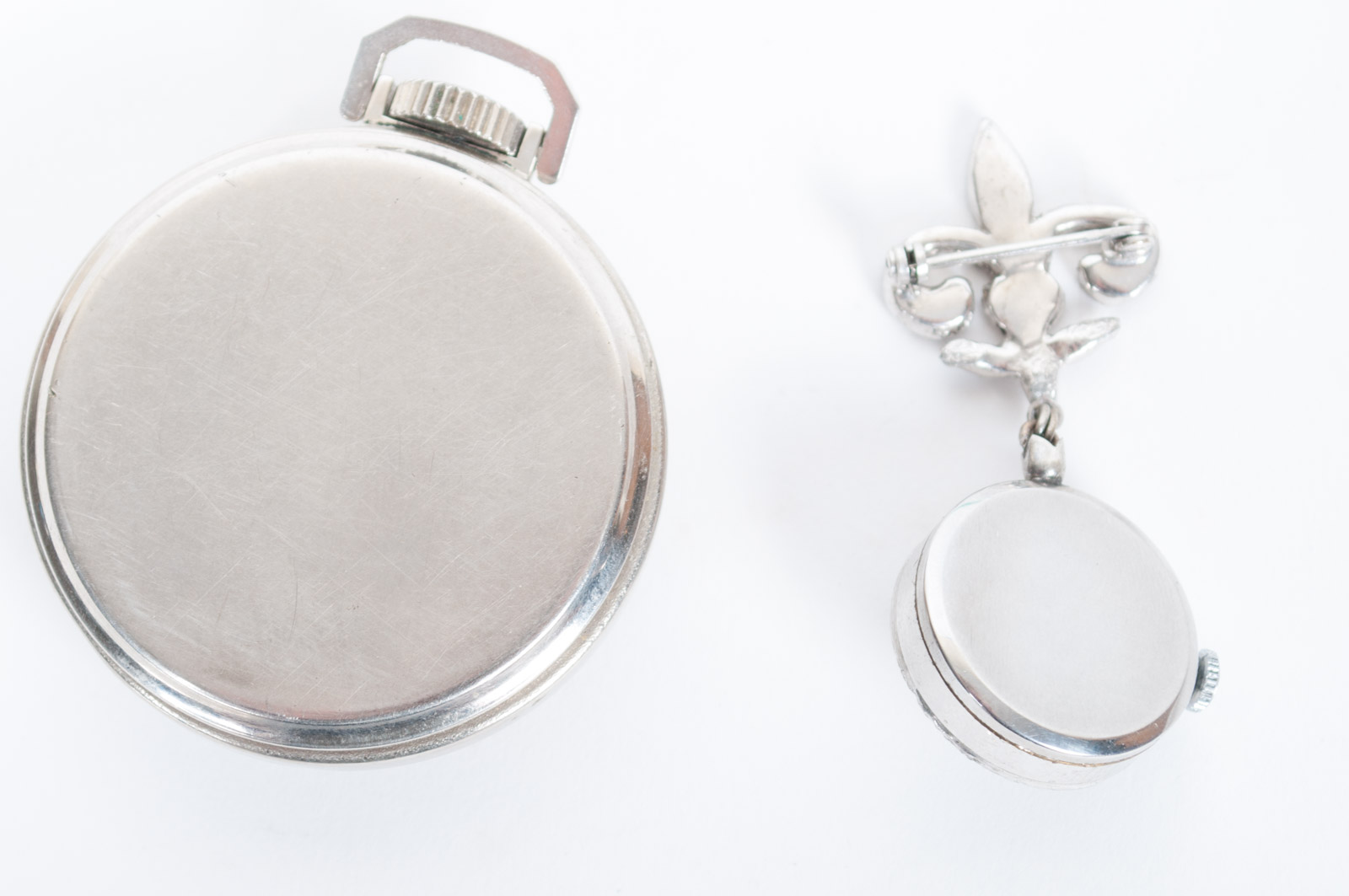 Vintage Elgin Pin Watch with Glass Crystals and Westclox Open Face Pocket Watch